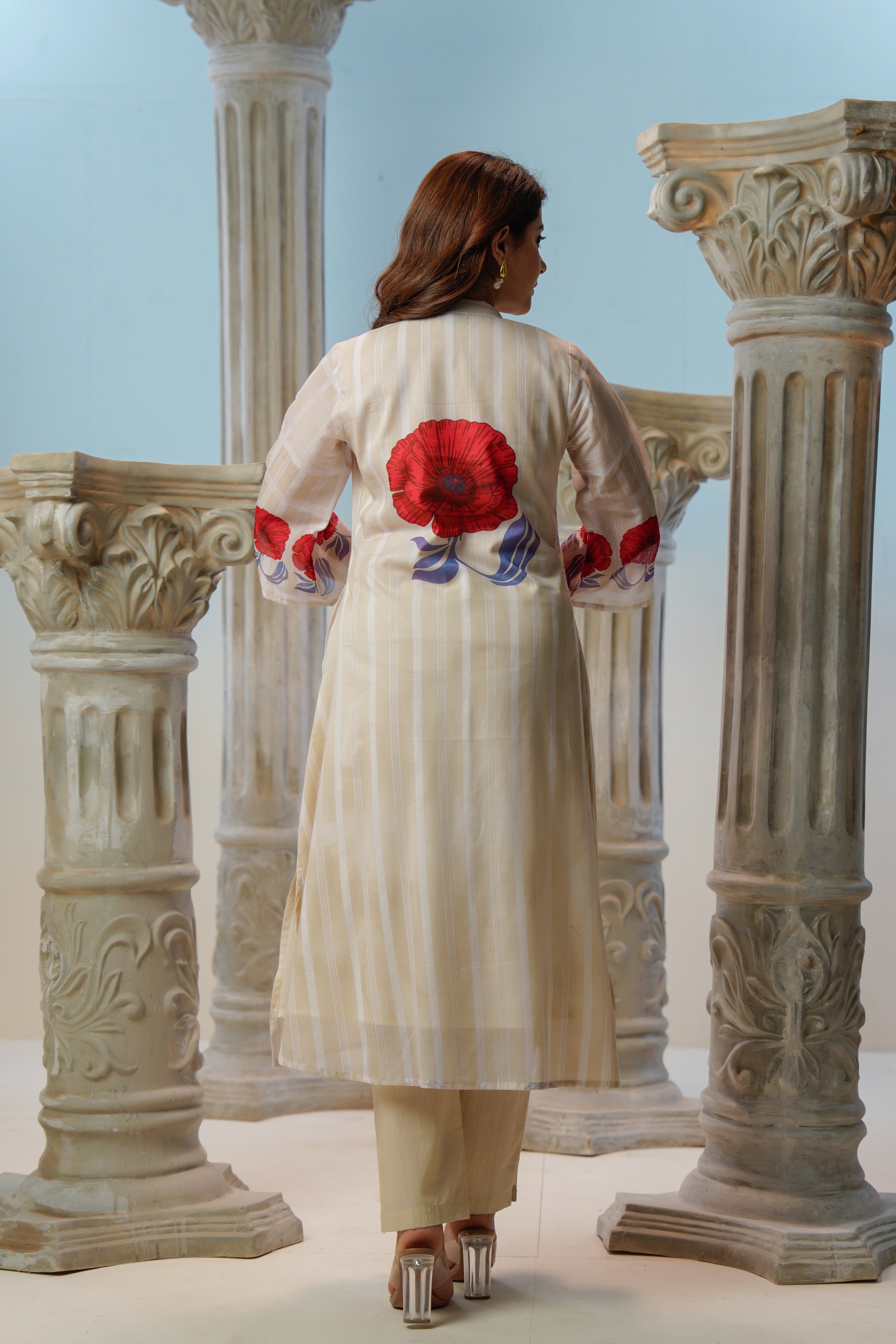 Cream Poppy Printed Cotton Kurta Set