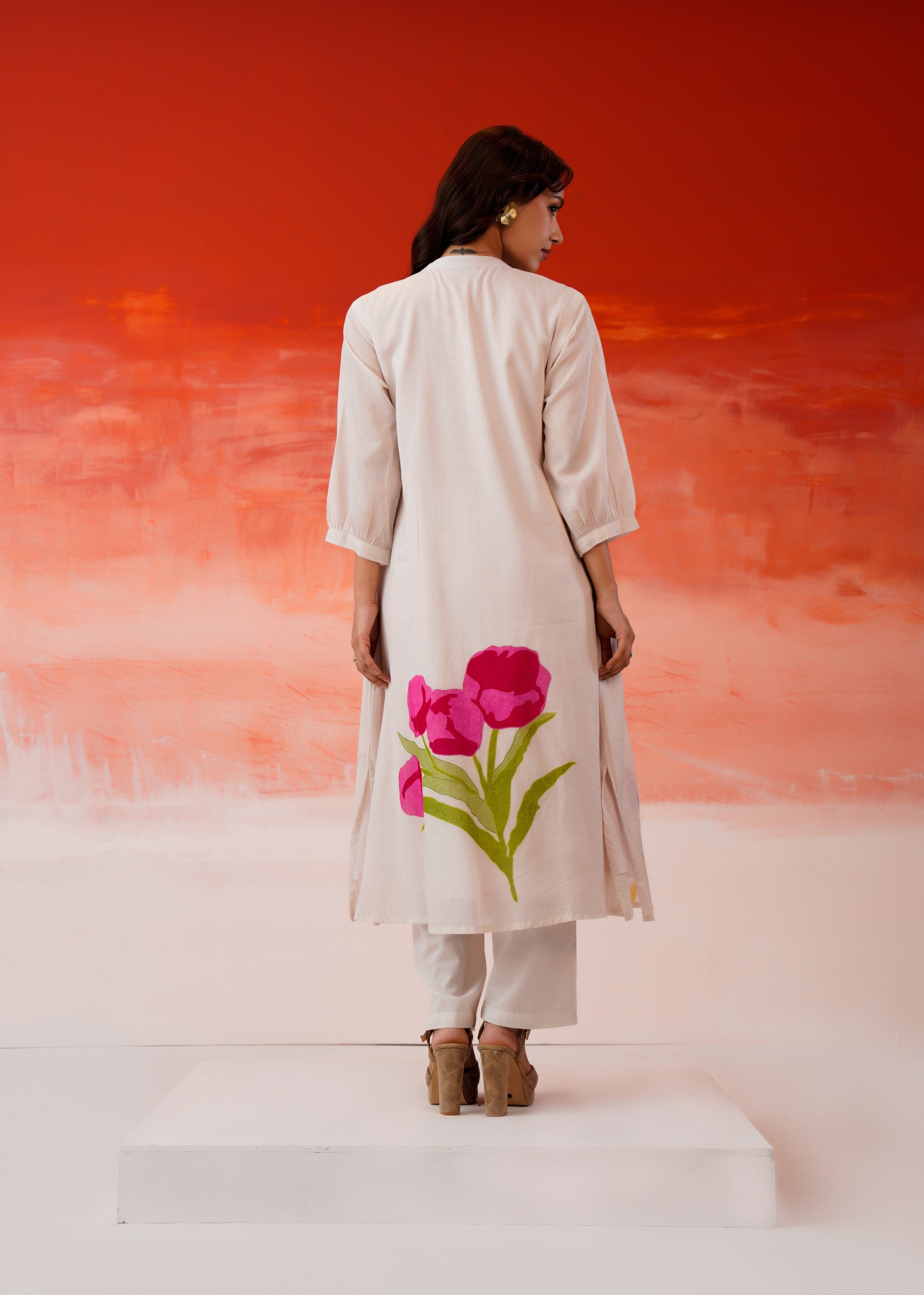 Off-White Tulip Printed Mul Cotton Kurta Set