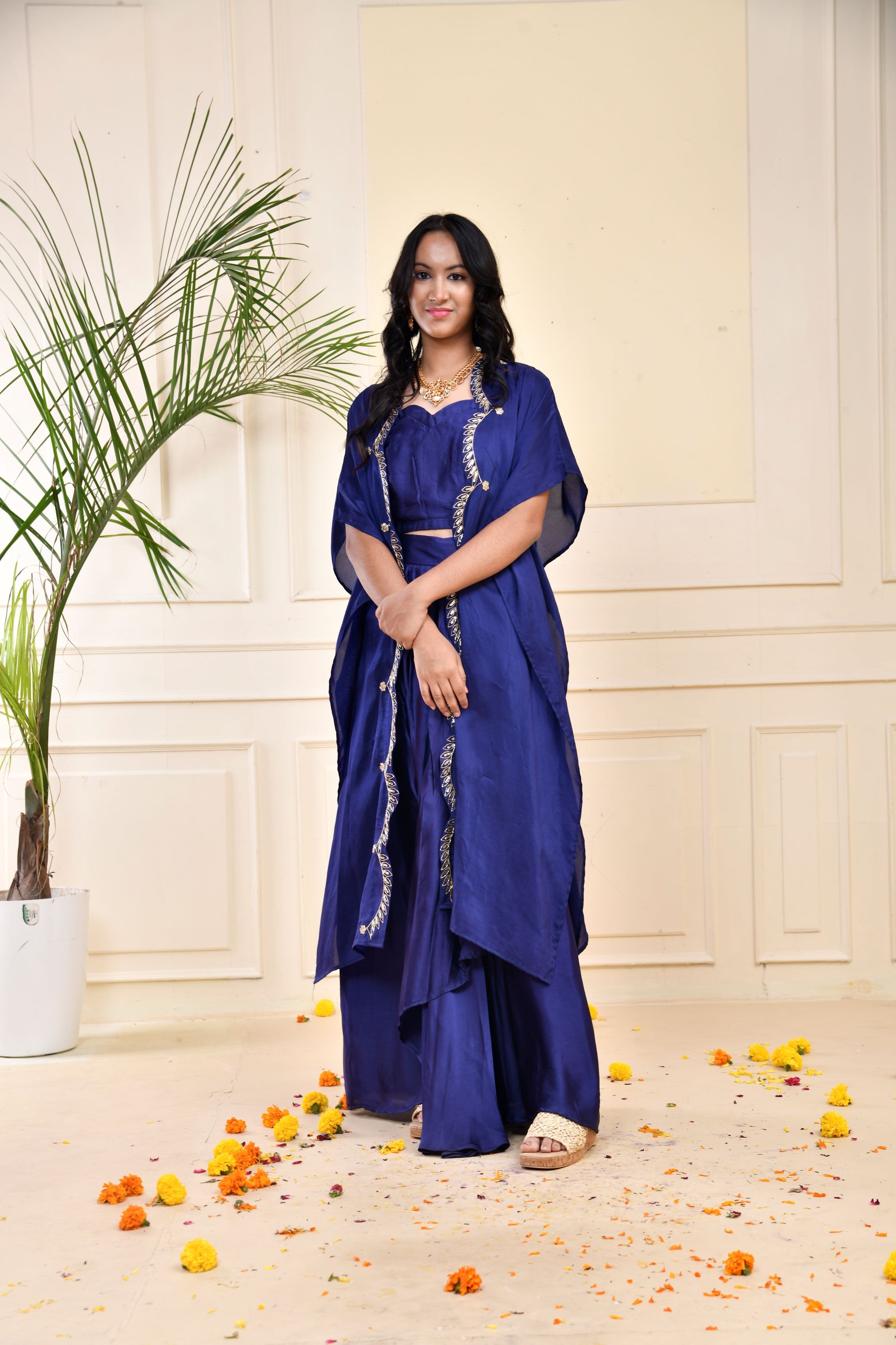 Blue Embellished Premium Silk Skirt Set