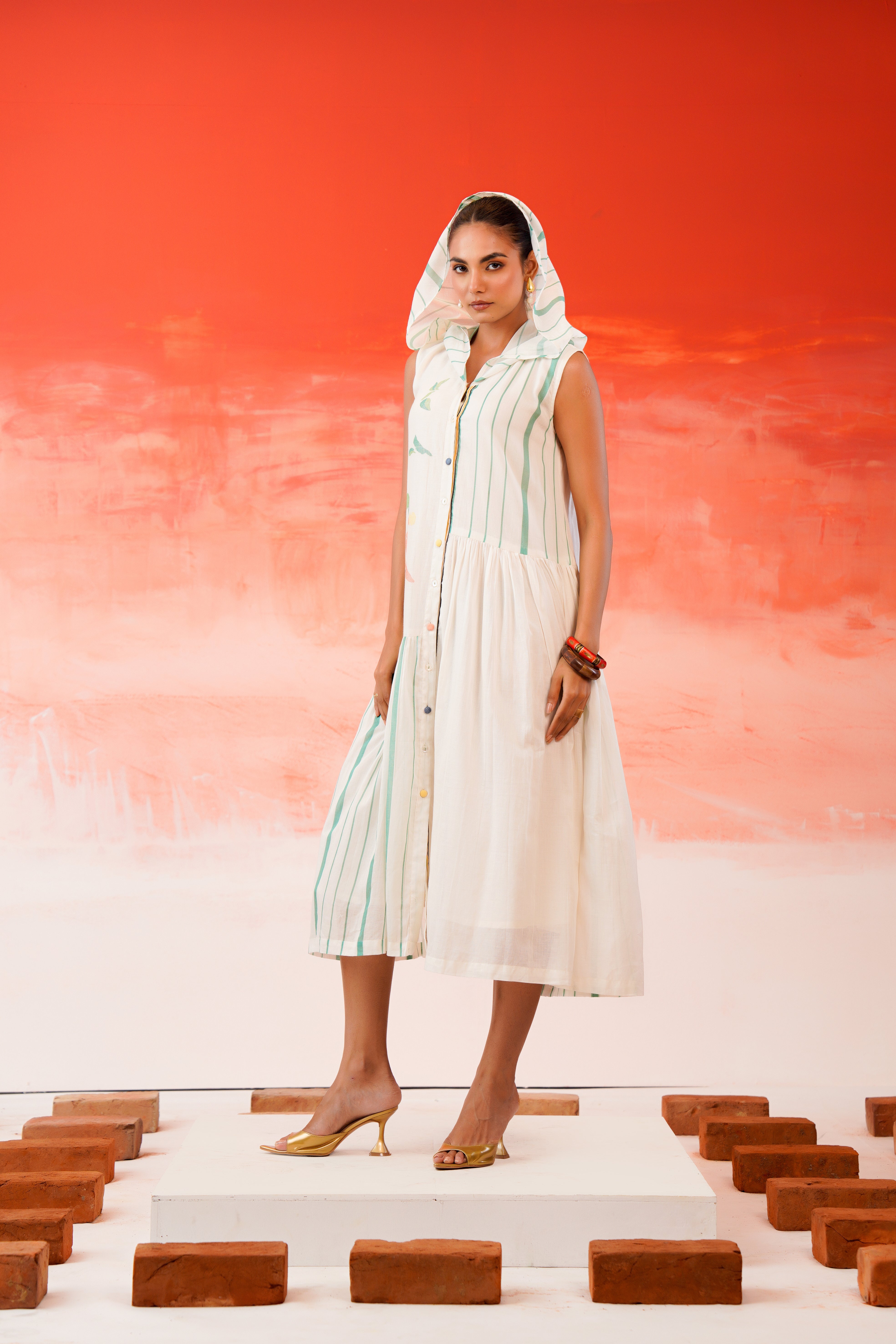 Snow White Printed Cotton Kurta Set