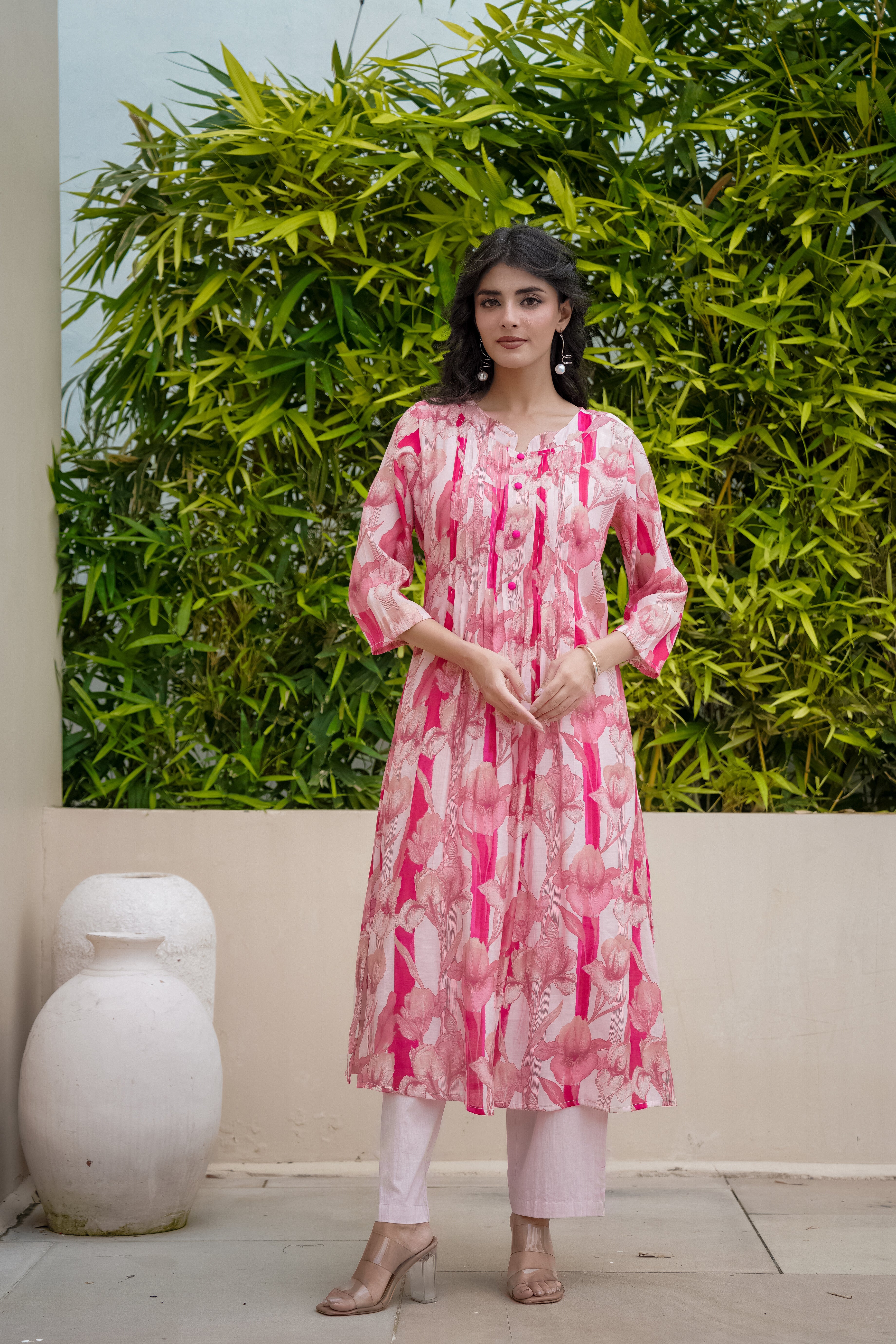 Rose Flora Printed Mul Chanderi Silk Kurta Set