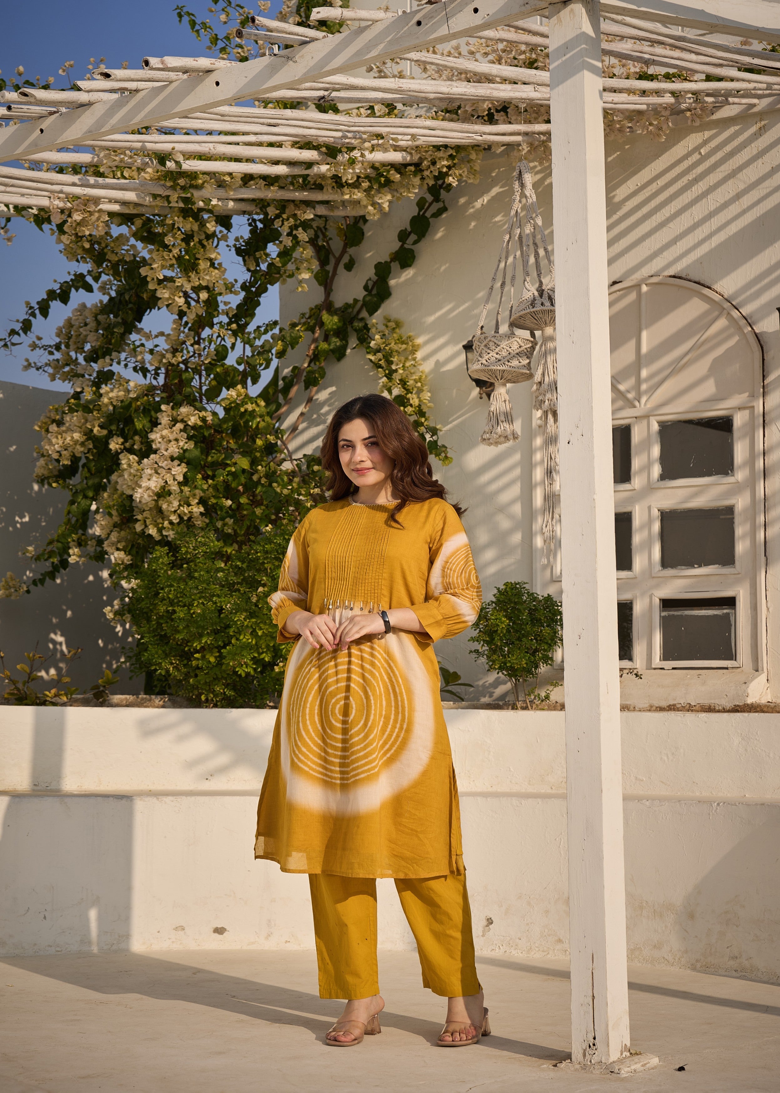 Mustard Yellow Embroidered Mul-Cotton Kurta Set