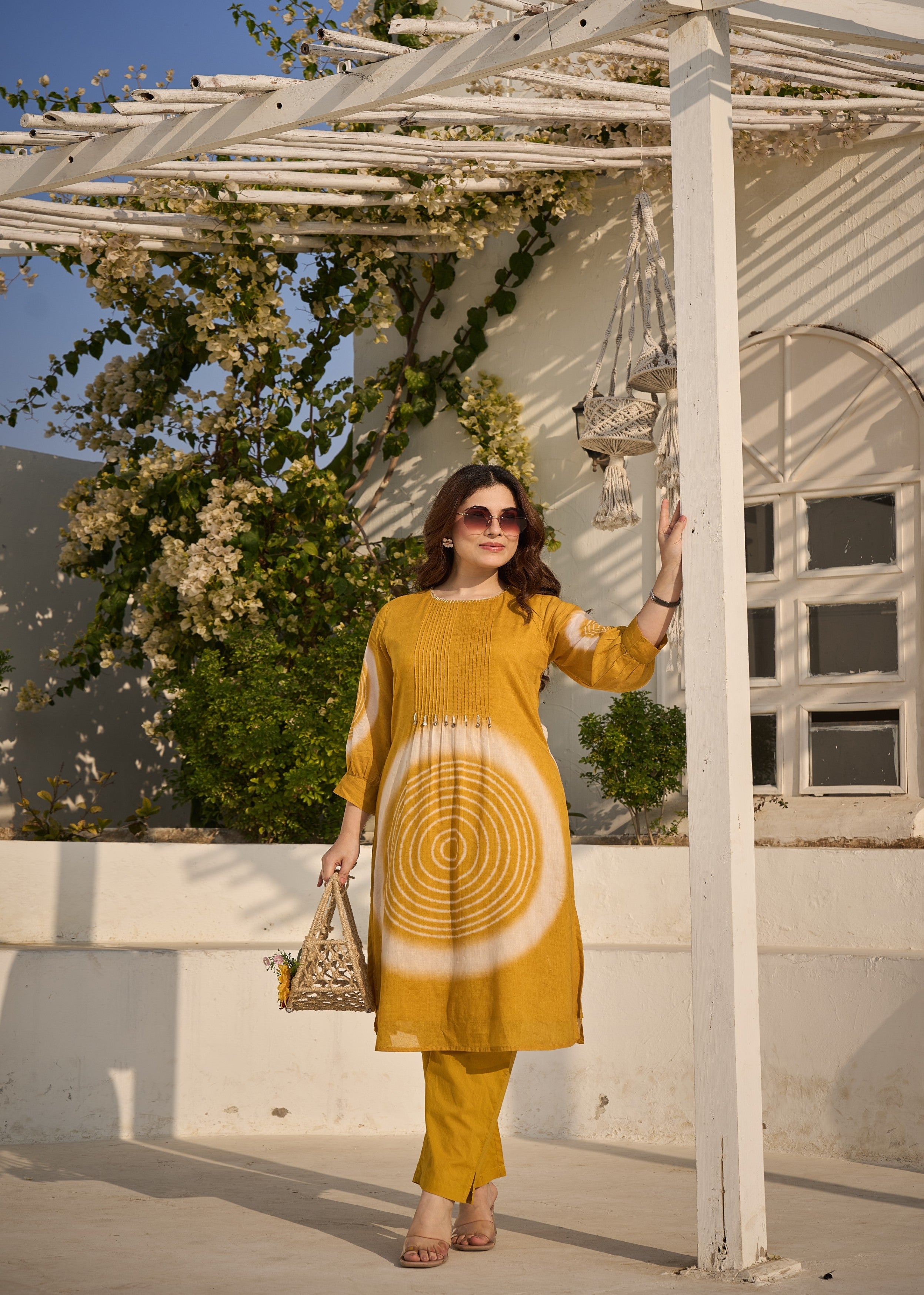 Mustard Yellow Embroidered Mul-Cotton Kurta Set