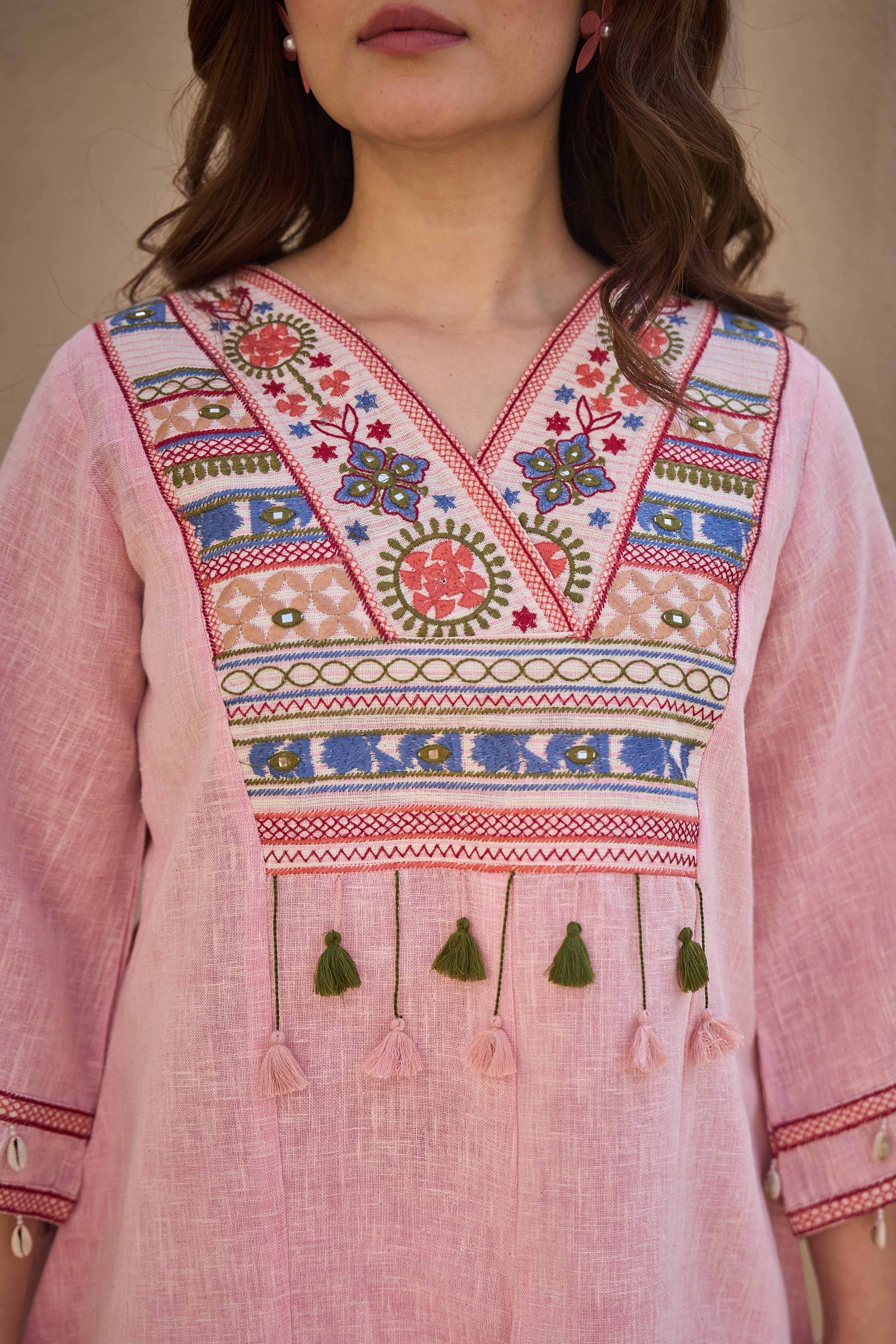Rose Boho Embroidered Linen Co-Ord Set