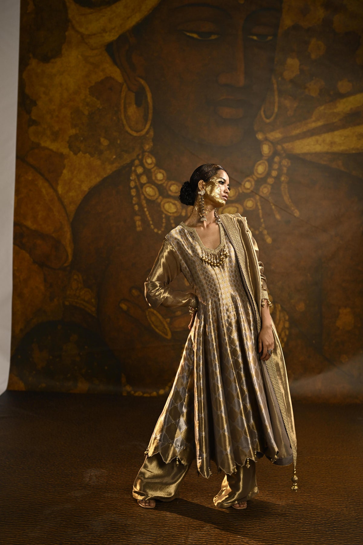 Mosaic Gold Embellished Banarasi Brocade Silk Anarkali Set