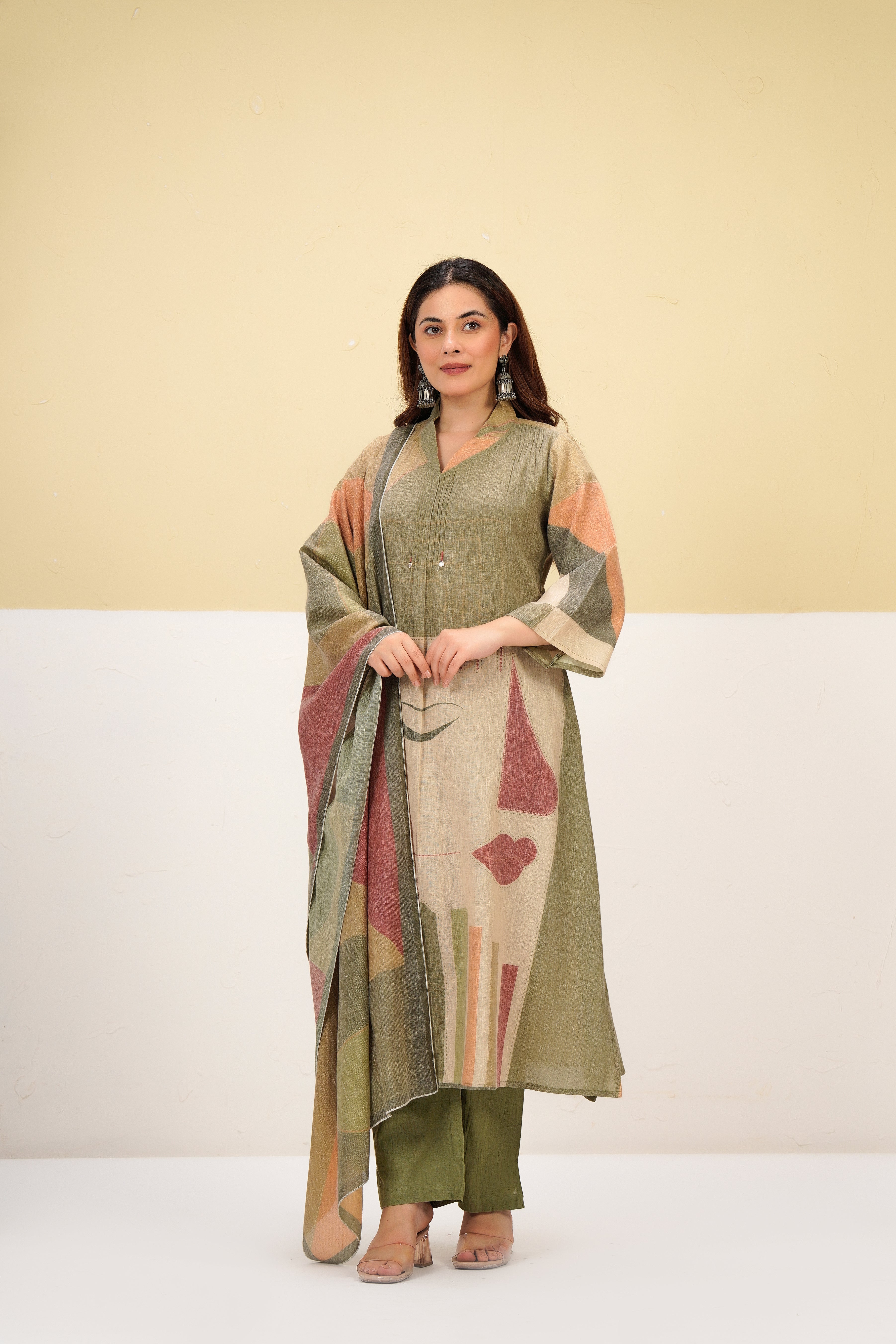 Earthy Glow Printed Cotton Linen Kurta Set