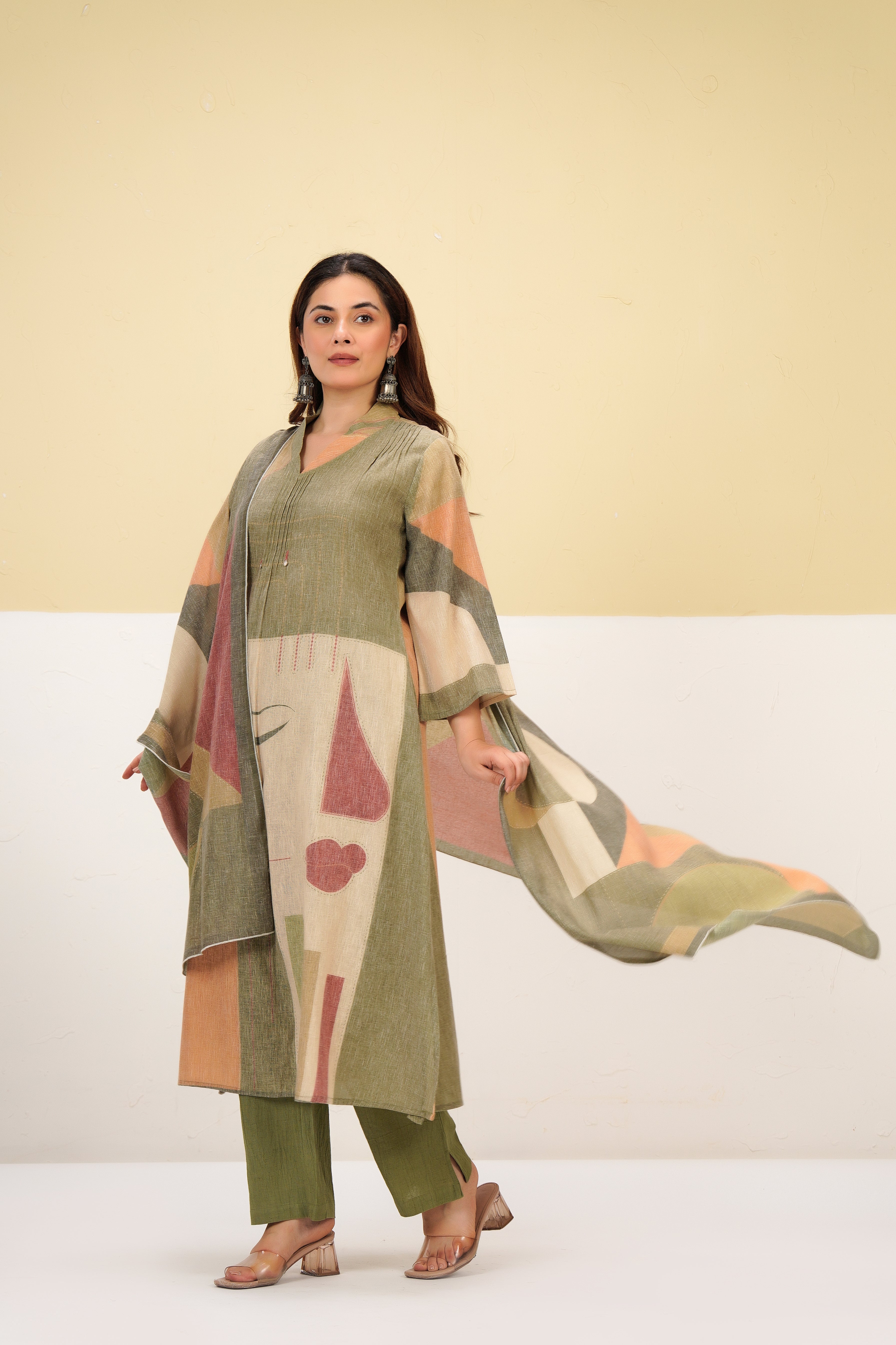 Earthy Glow Printed Cotton Linen Kurta Set