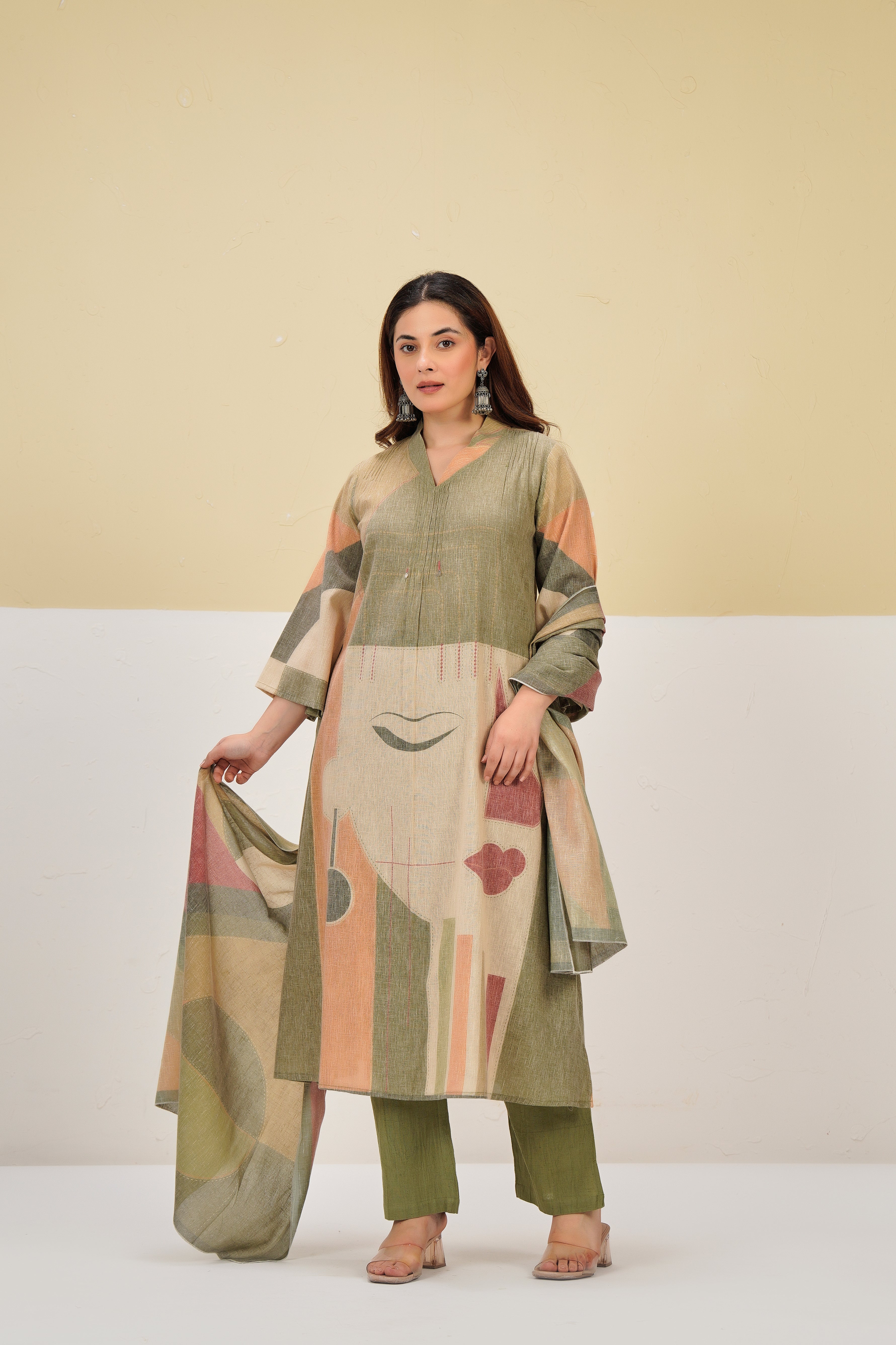 Earthy Glow Printed Cotton Linen Kurta Set