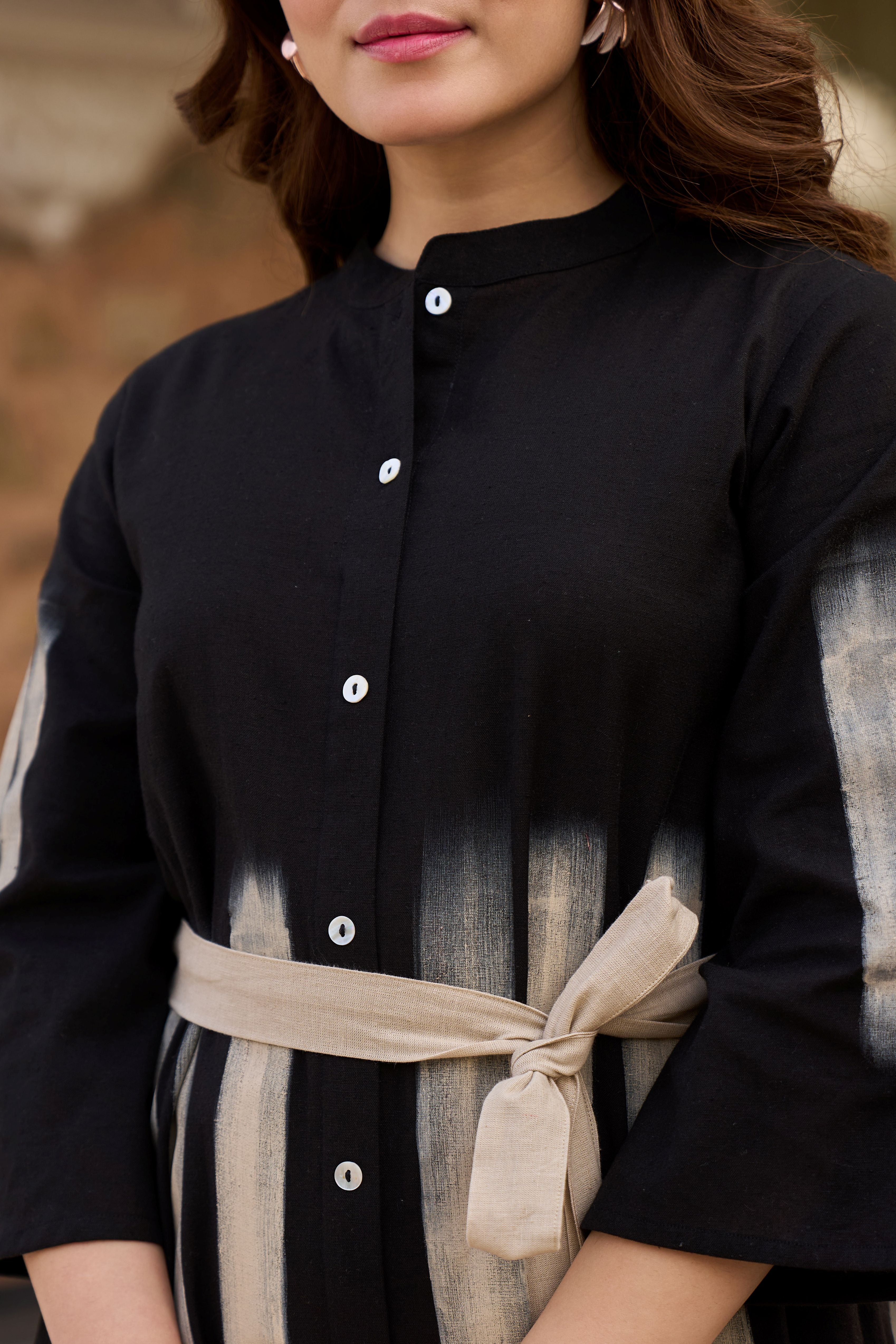 Ebony Hand-Painted Cotton Linen Midi Dress
