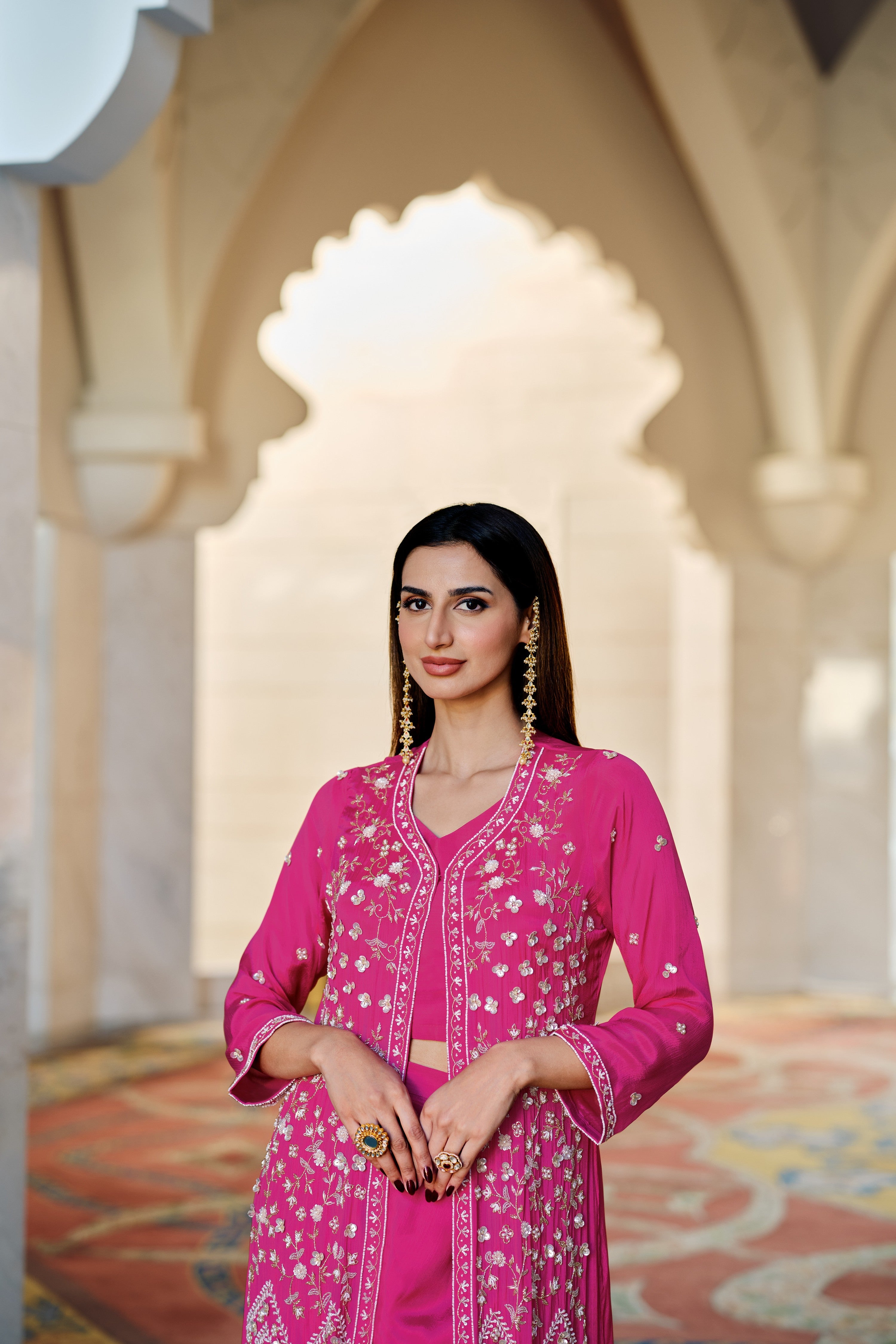 Glam Pink Embellished Jacket Set