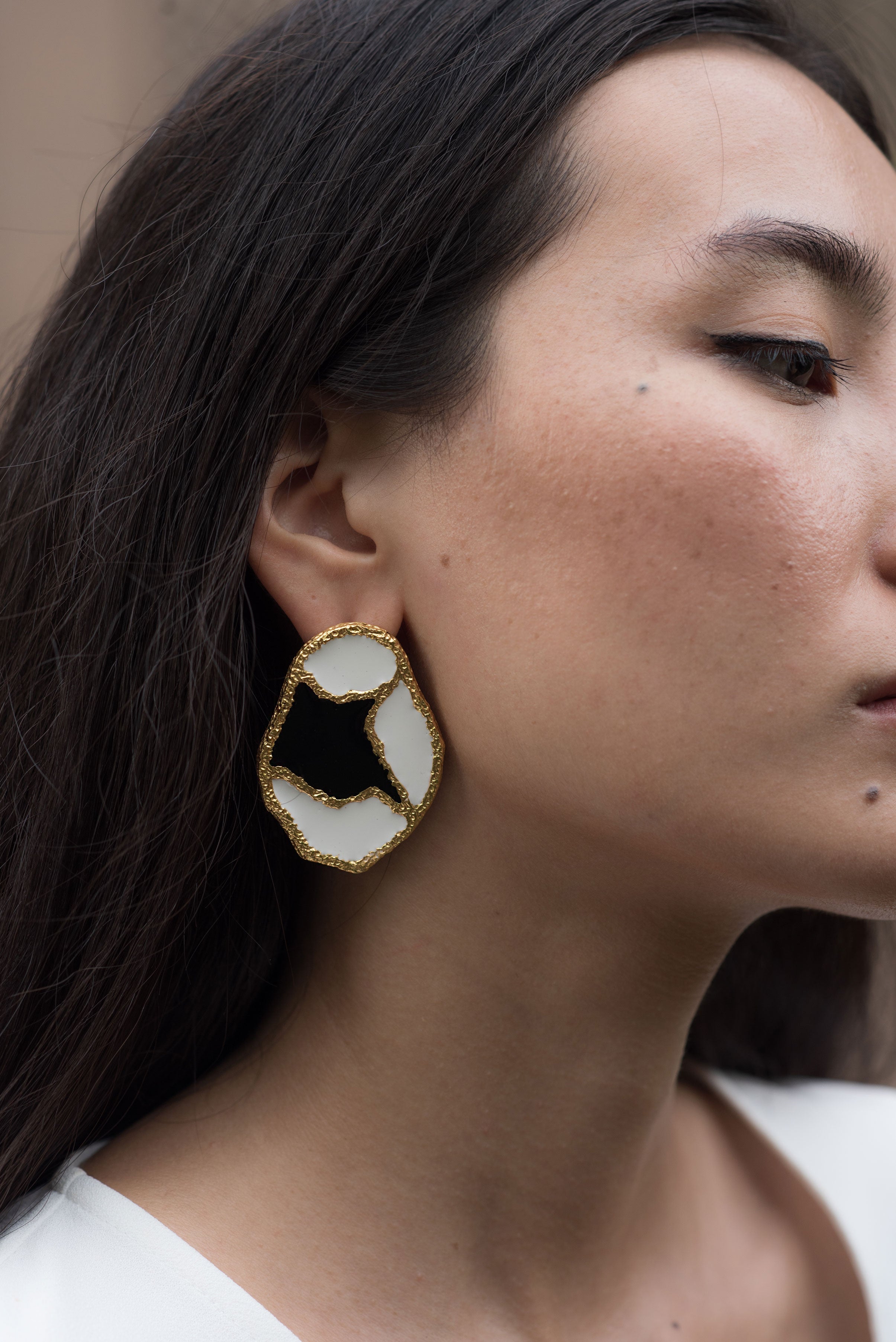 White Enamel Statement Earrings