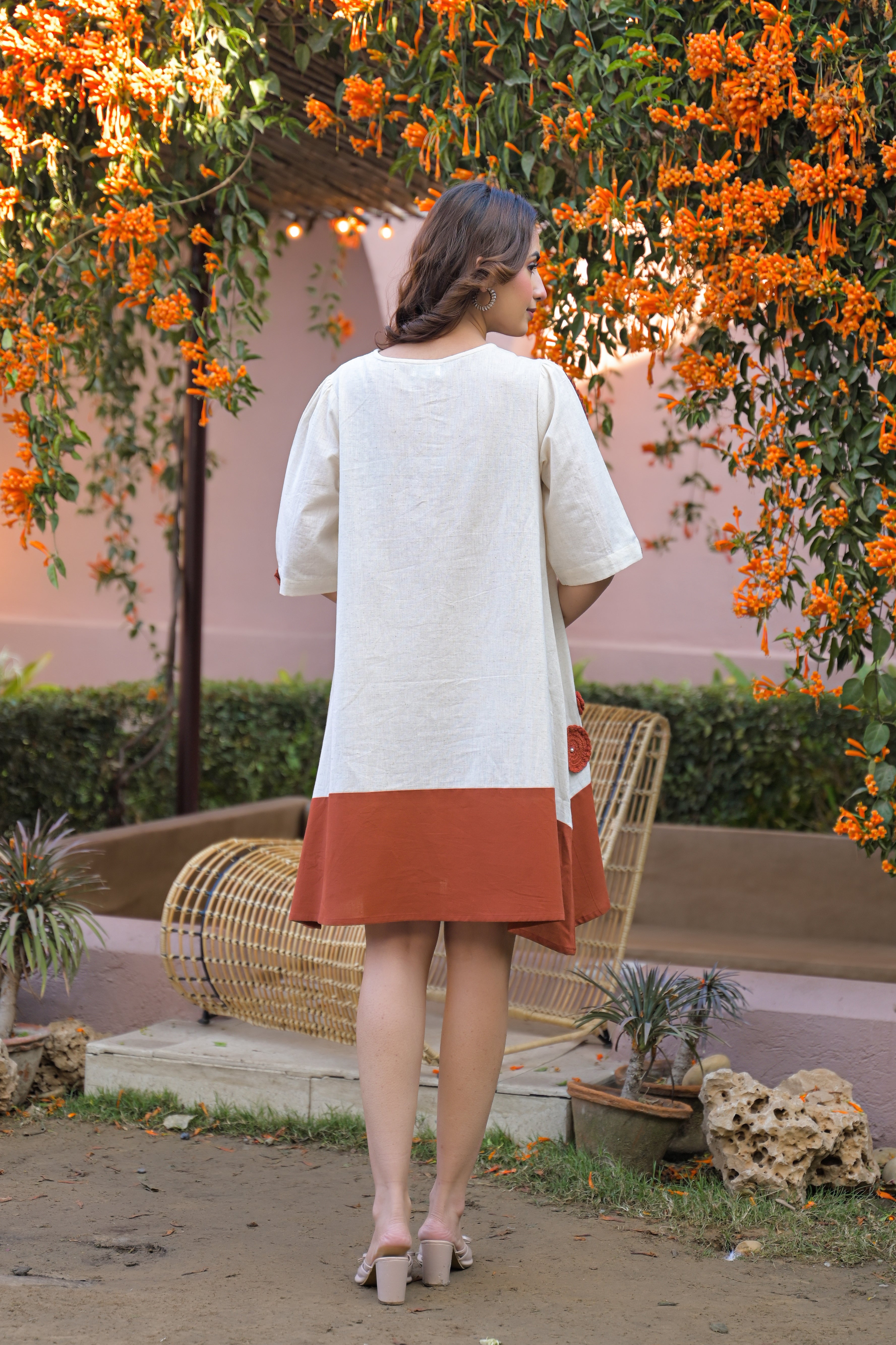 Rust Bloom Embroidered Cotton Dress