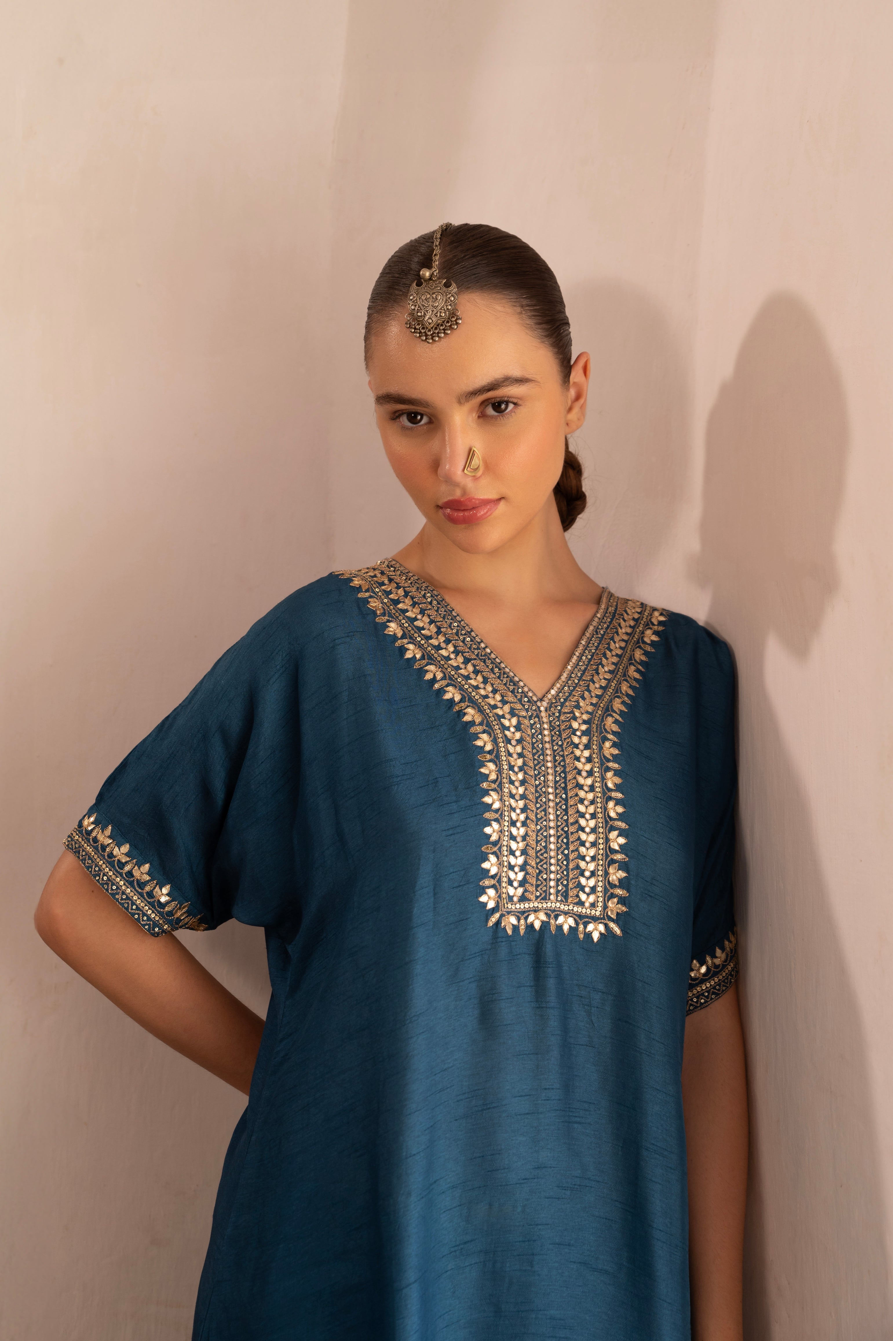 Blue Embellished Dola Silk Kurta Set