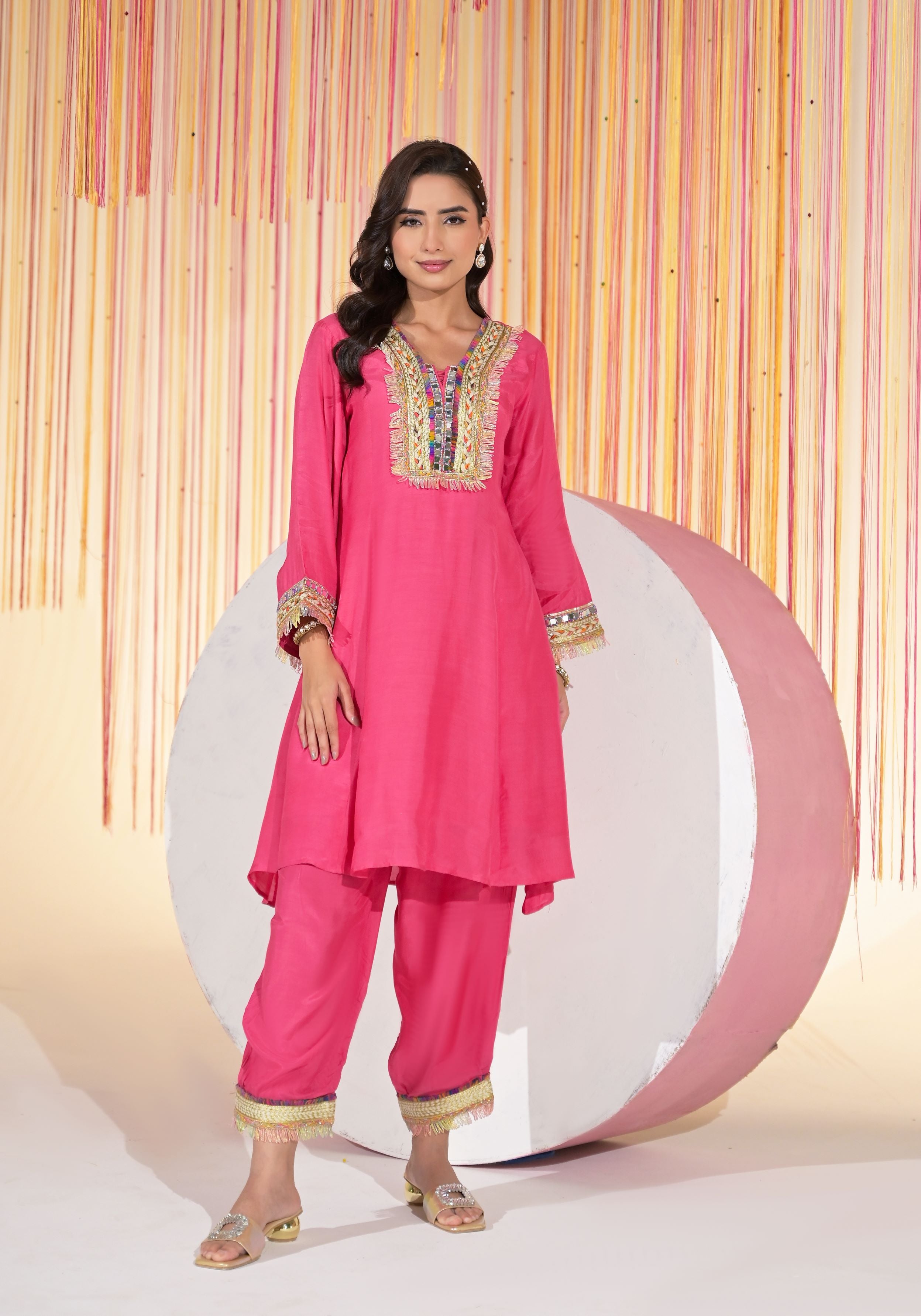 Pink Embellished Crepe Silk Co-Ord Set