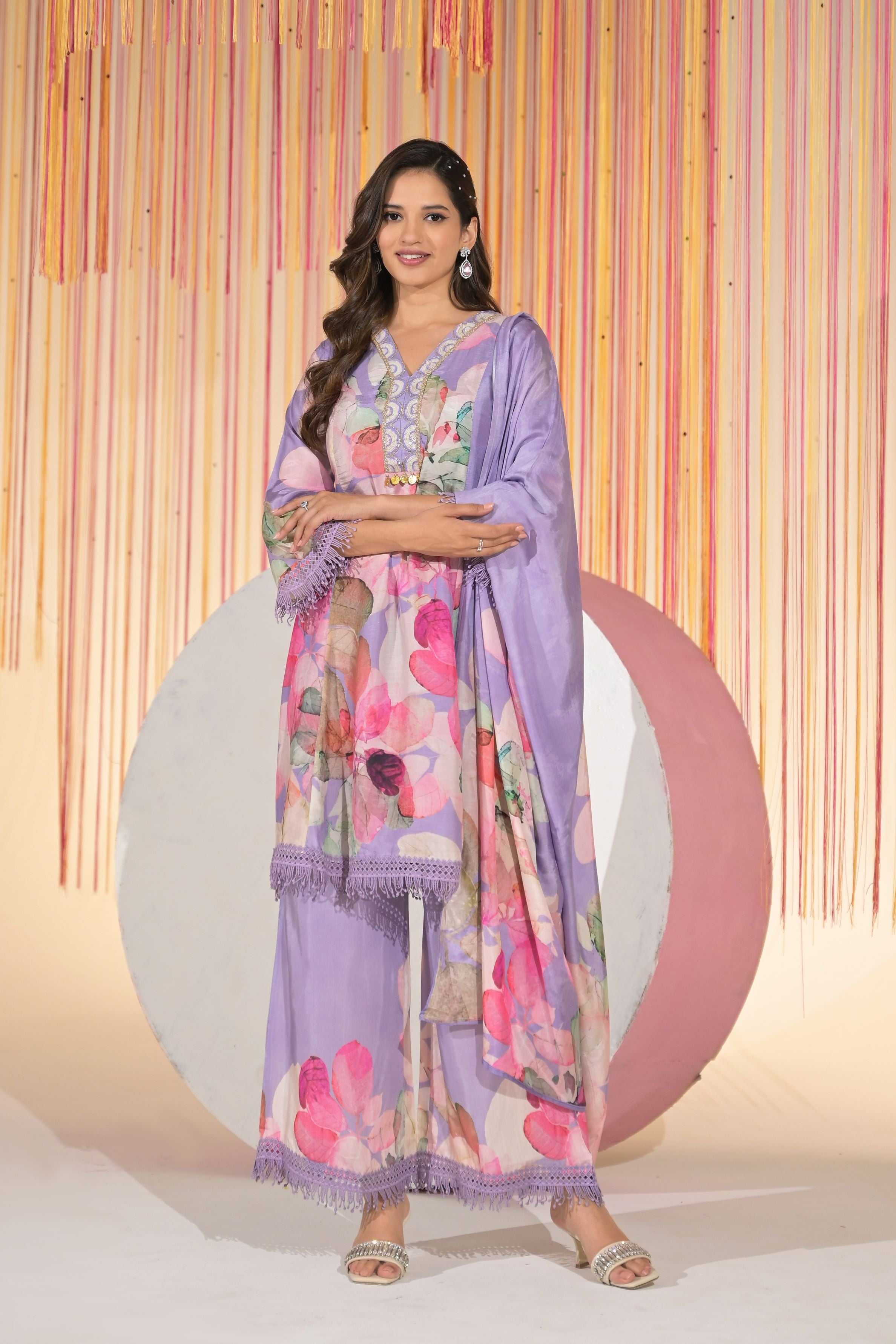 Pastel Lilac Floral Printed Palazzo Set