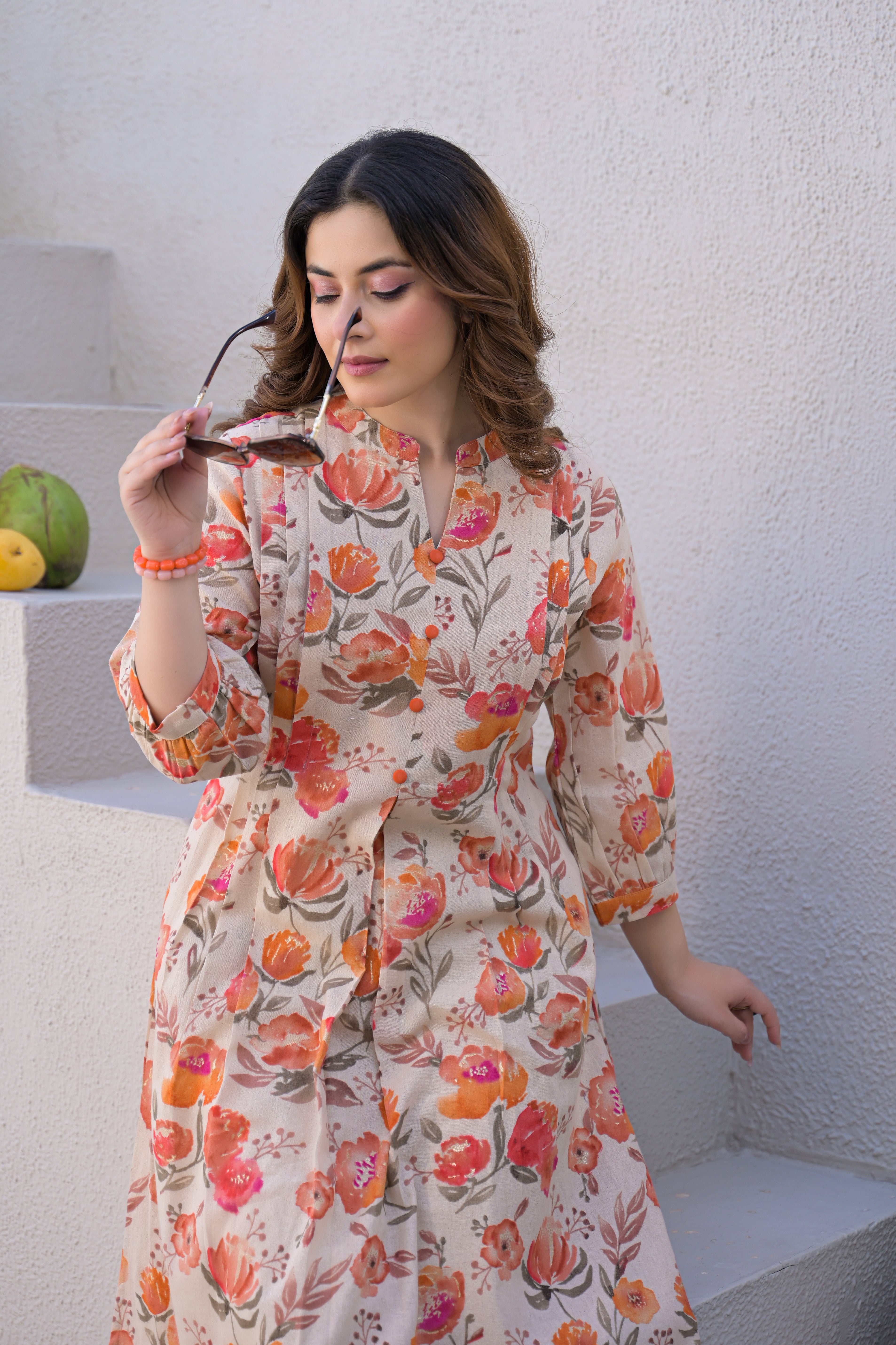 Sunset Bloom Printed Cotton Kurta Set