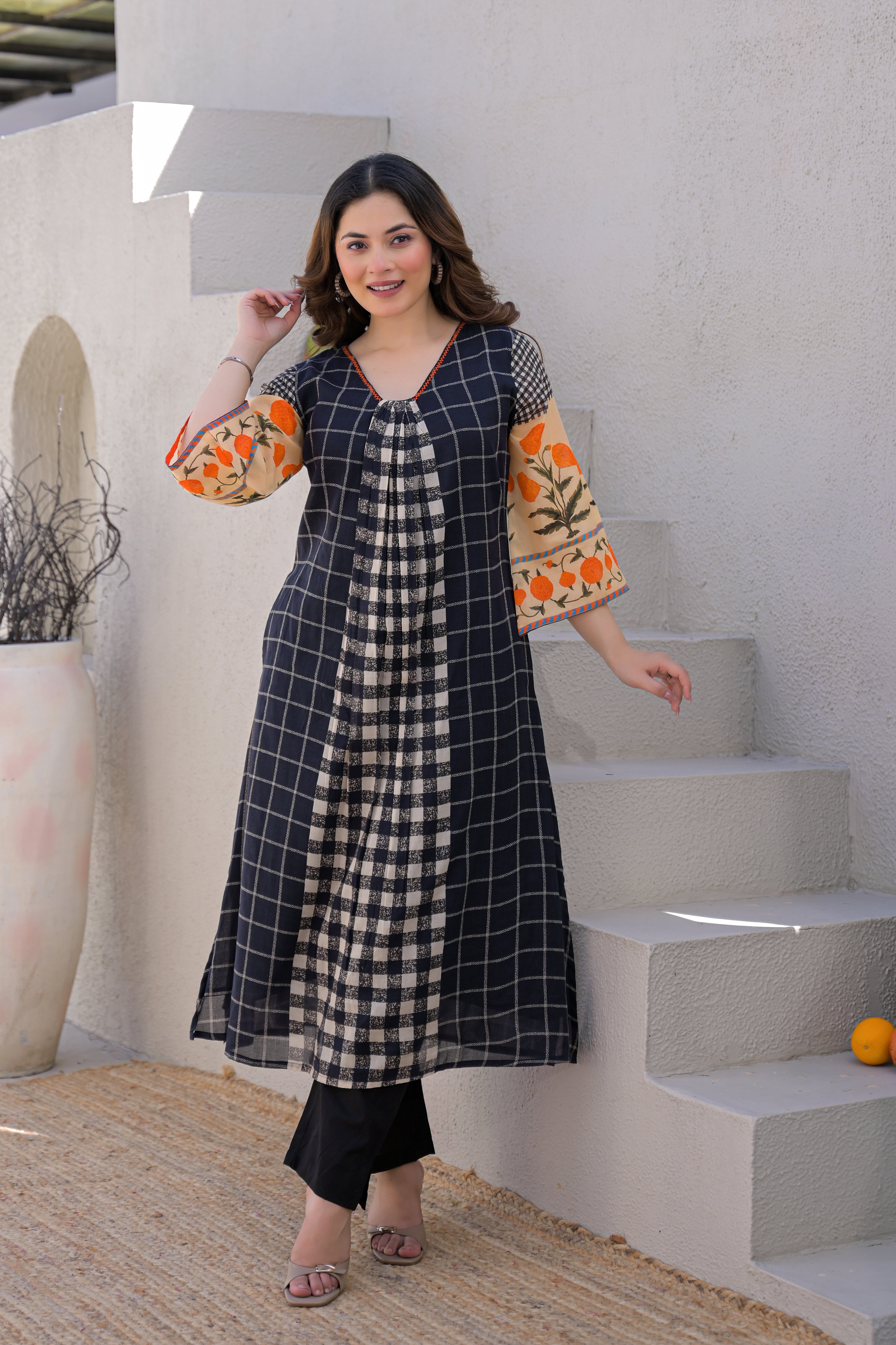 Midnight Noir Printed Cotton Kurta Set