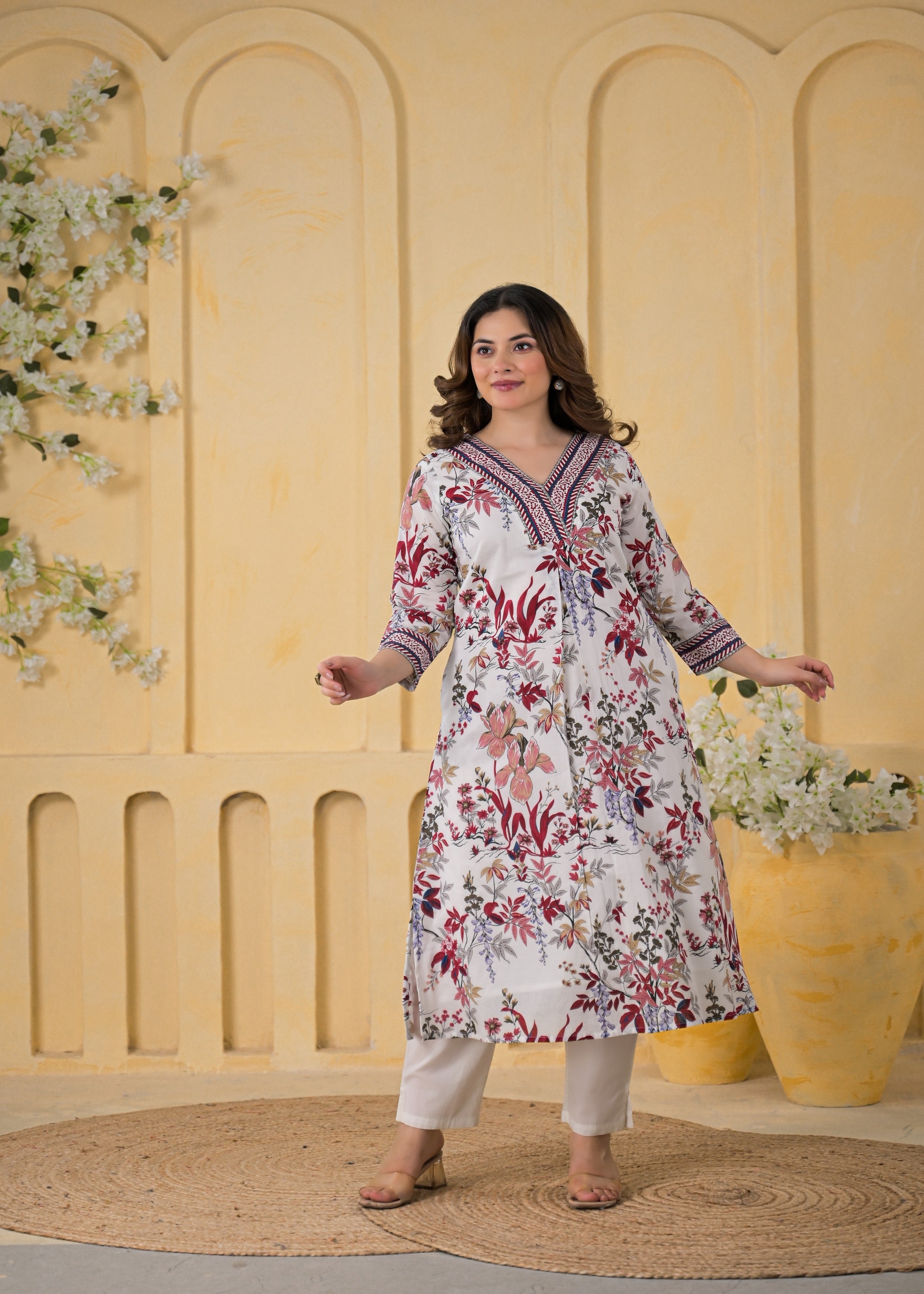 Off-White Printed Mul-Cotton Kurta Set