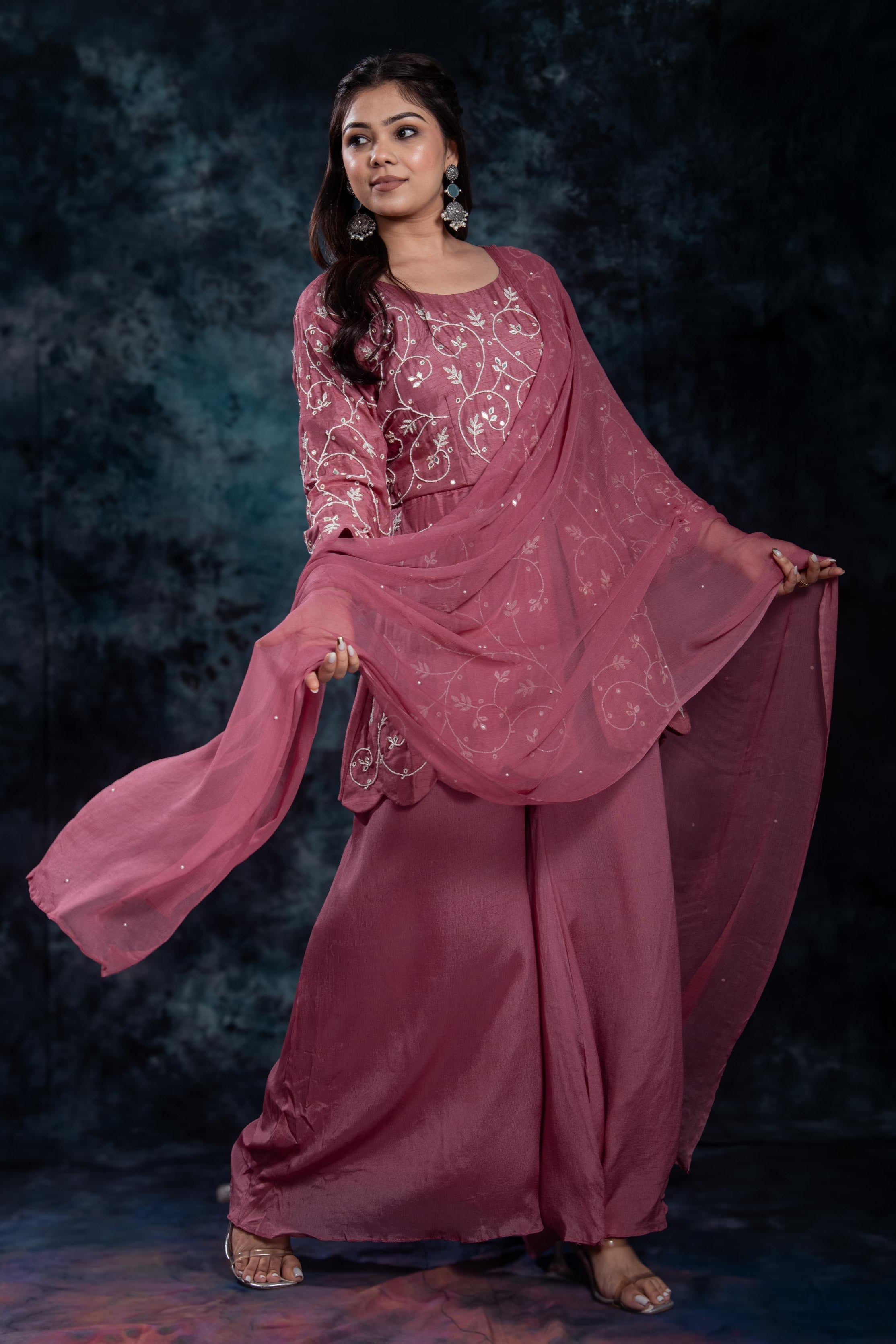 Dusty Rose Embroidered Palazzo Set