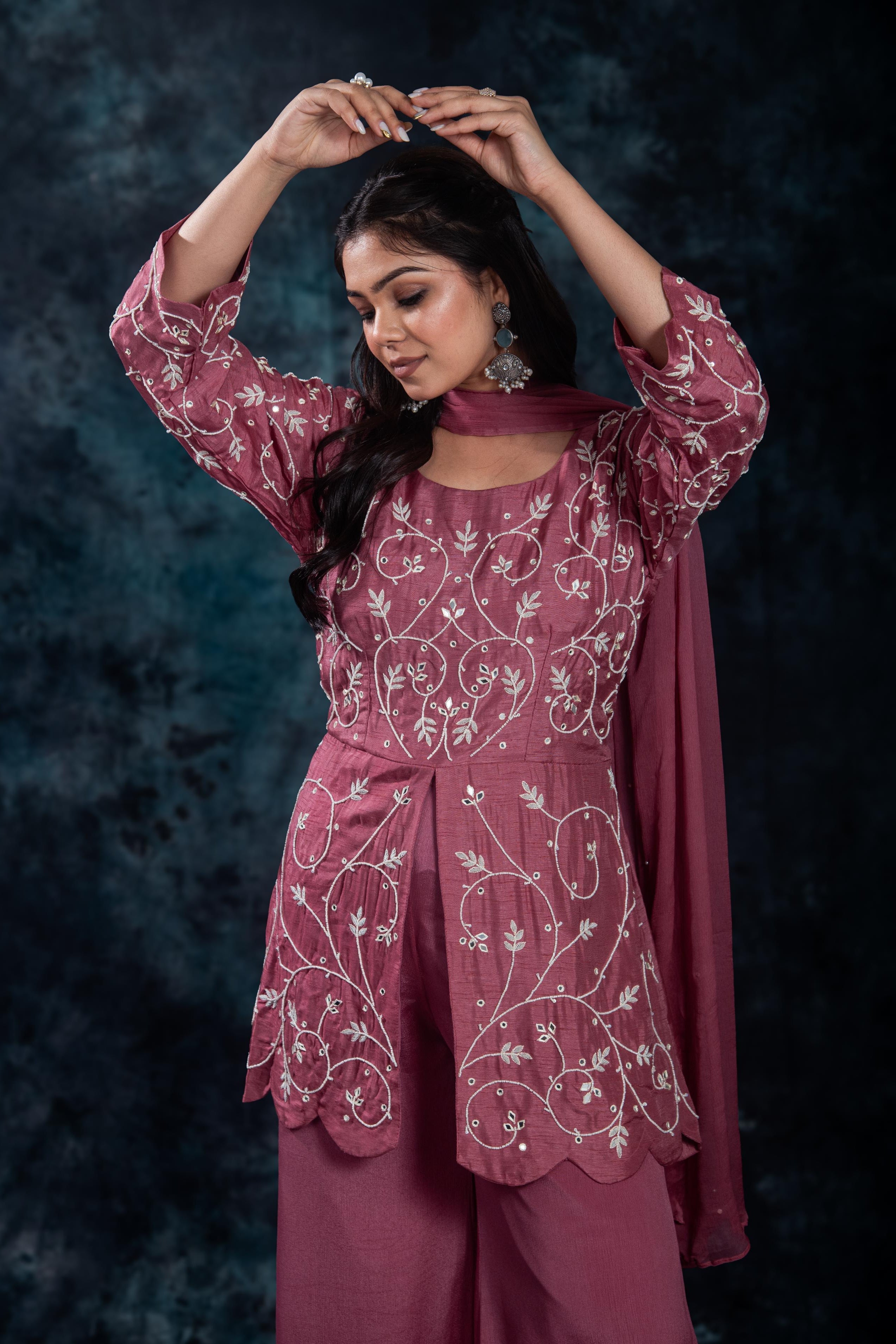 Dusty Rose Embroidered Palazzo Set
