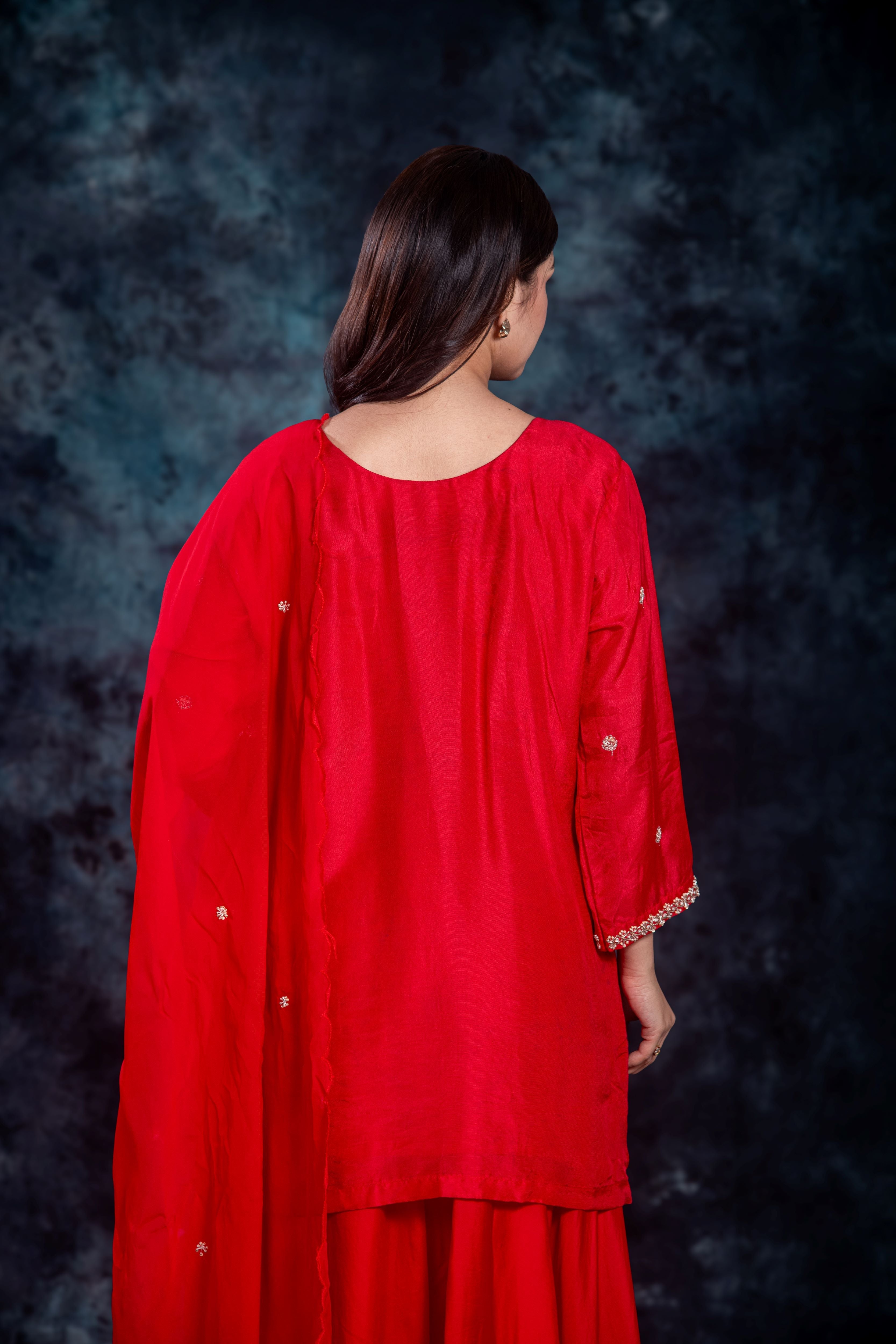 Red Embellished Premium Silk Palazzo Set