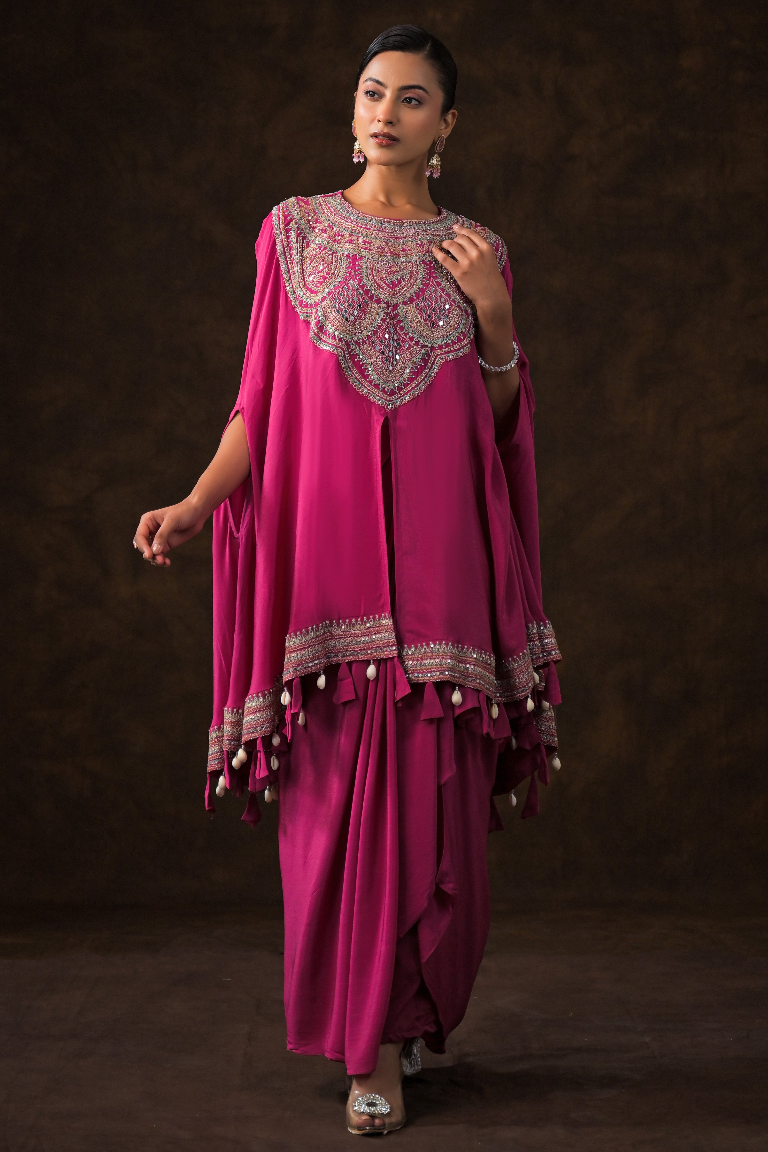Queen Pink Embellished Premium Silk Kaftan Set