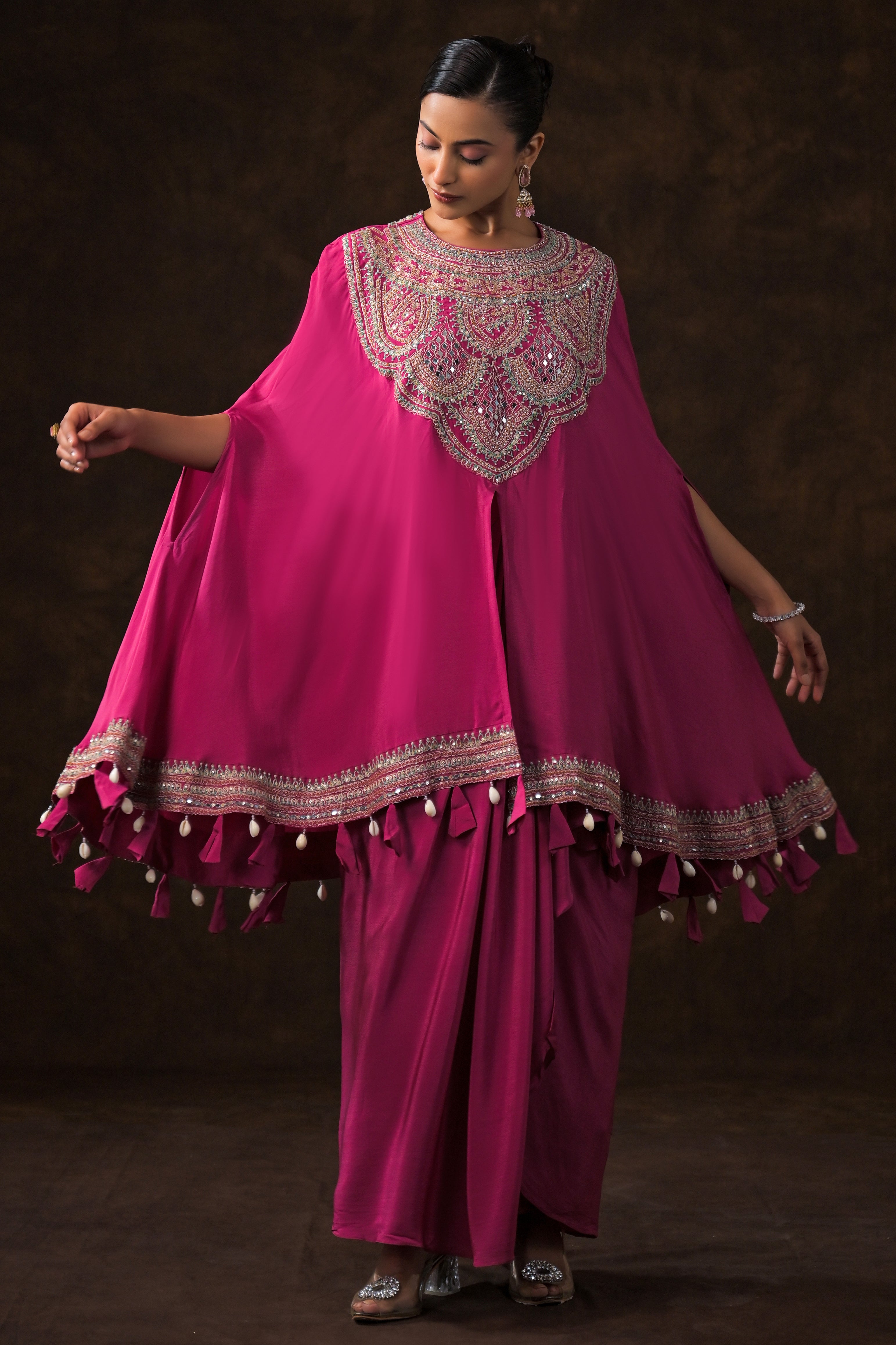 Queen Pink Embellished Premium Silk Kaftan Set