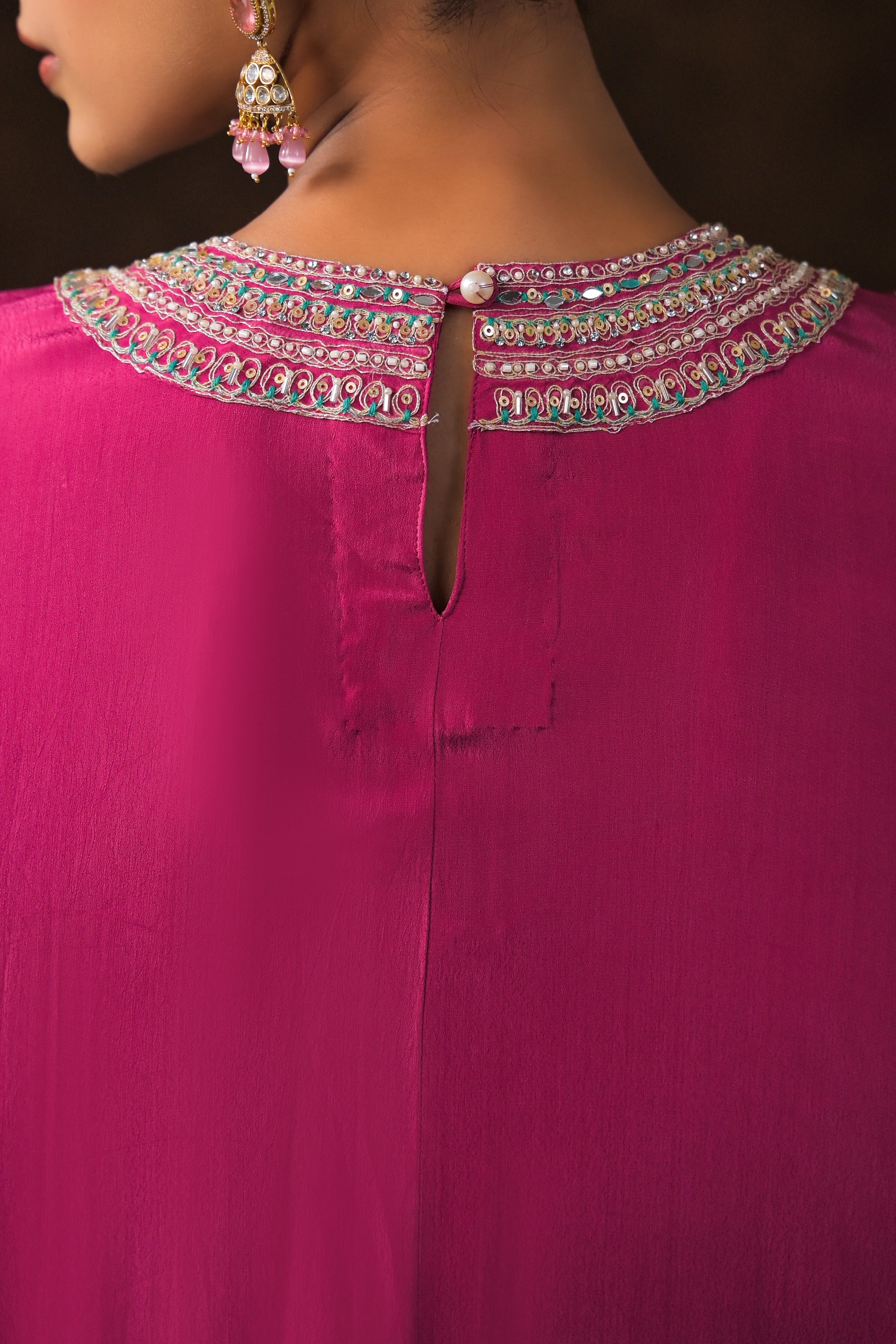 Queen Pink Embellished Premium Silk Kaftan Set