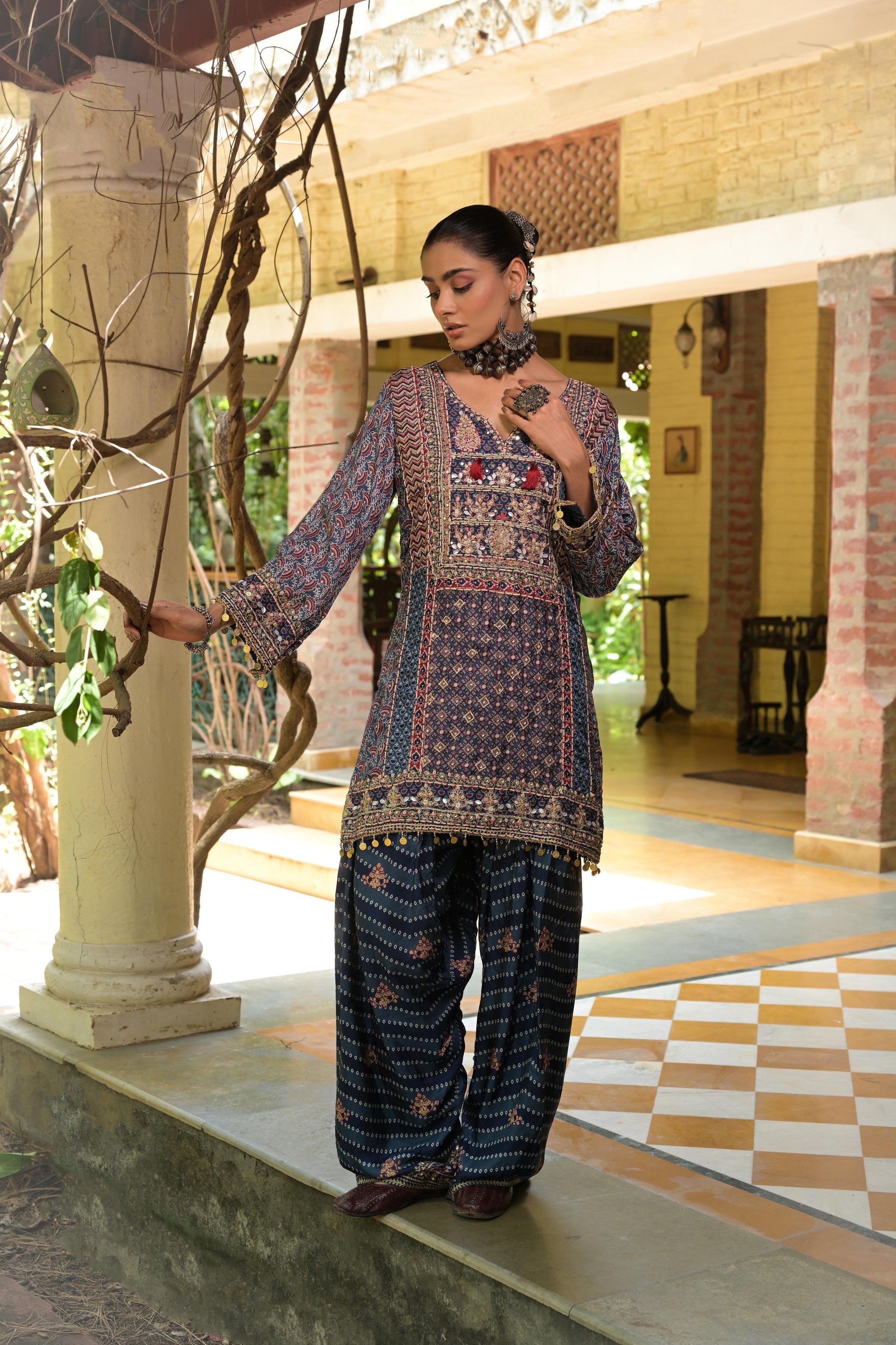 Deep Indigo Embellished Crepe Silk Salwar Set