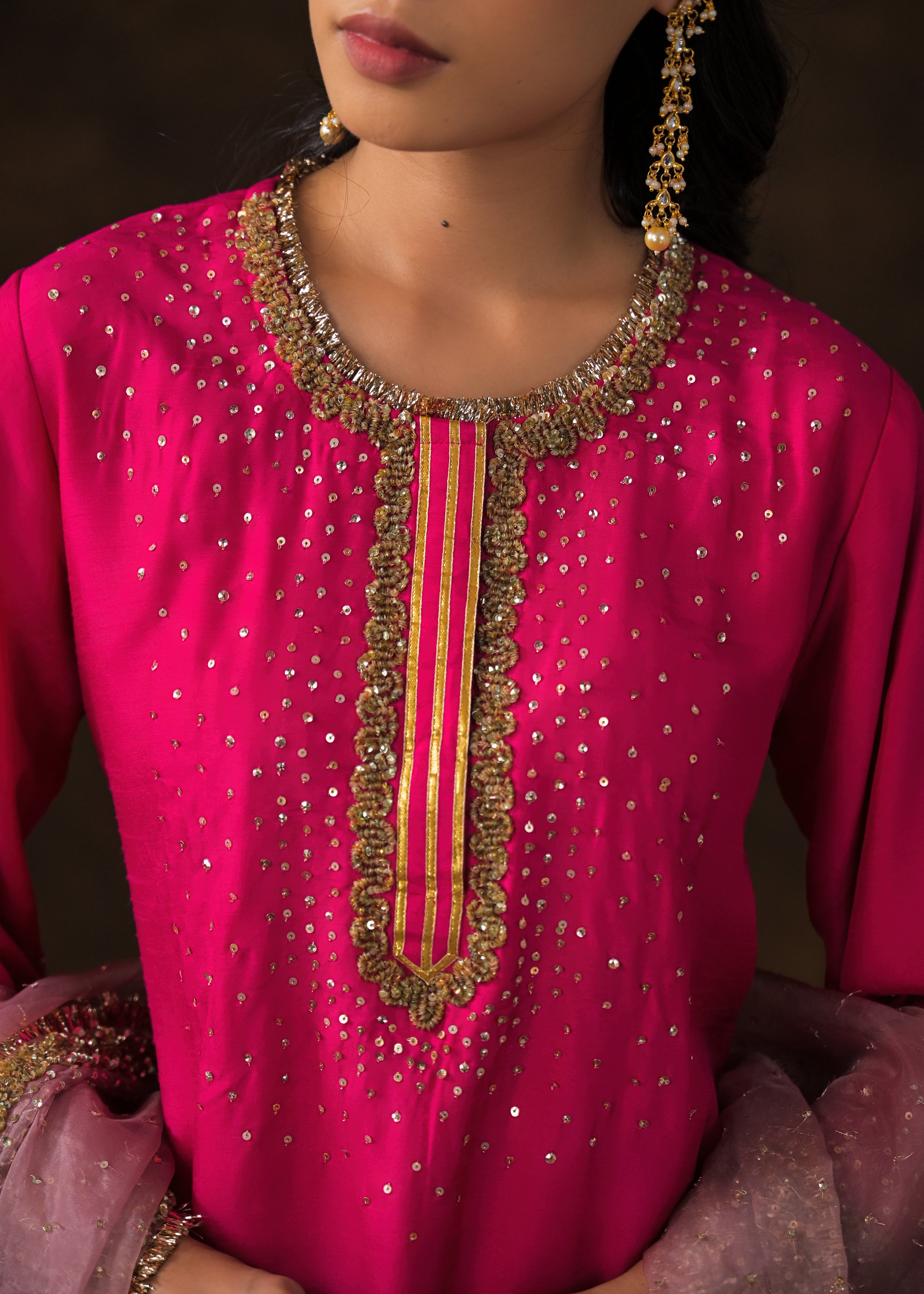Queen Pink Embellished Raw Silk Pant Set