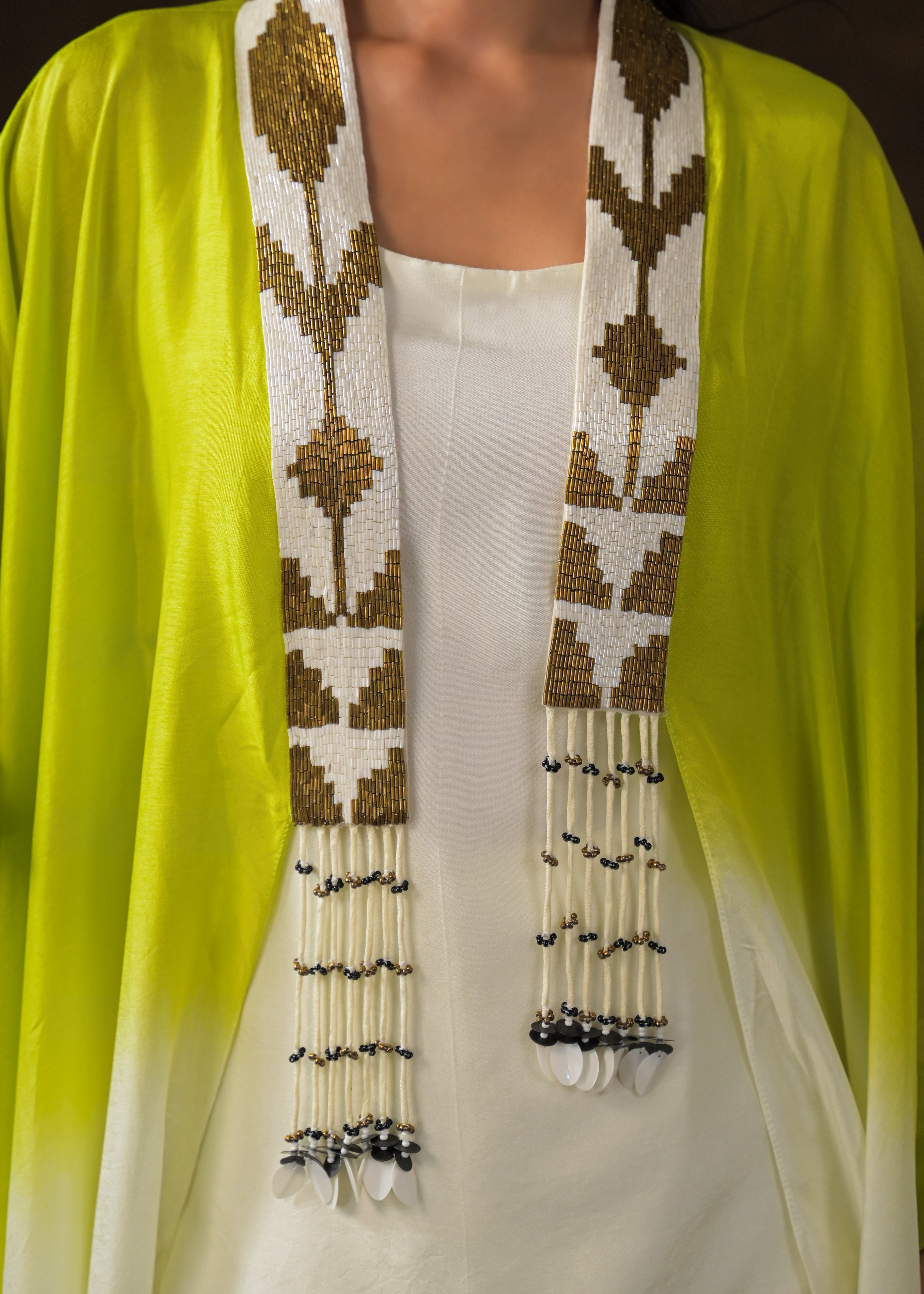 Ivory Ombre Dye Raw Silk Cape Set