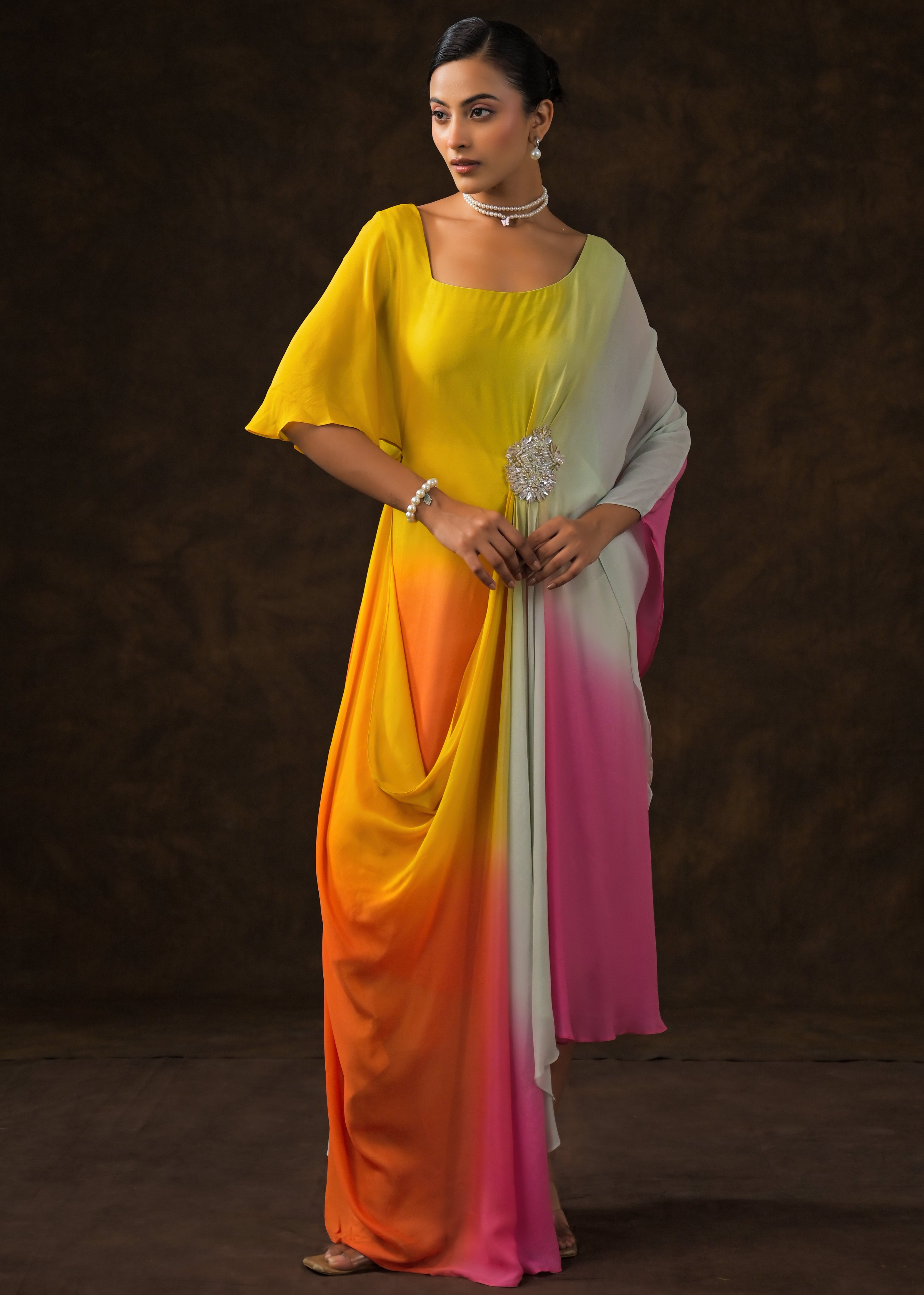 Multi-Color Ombre Georgette Silk Dress