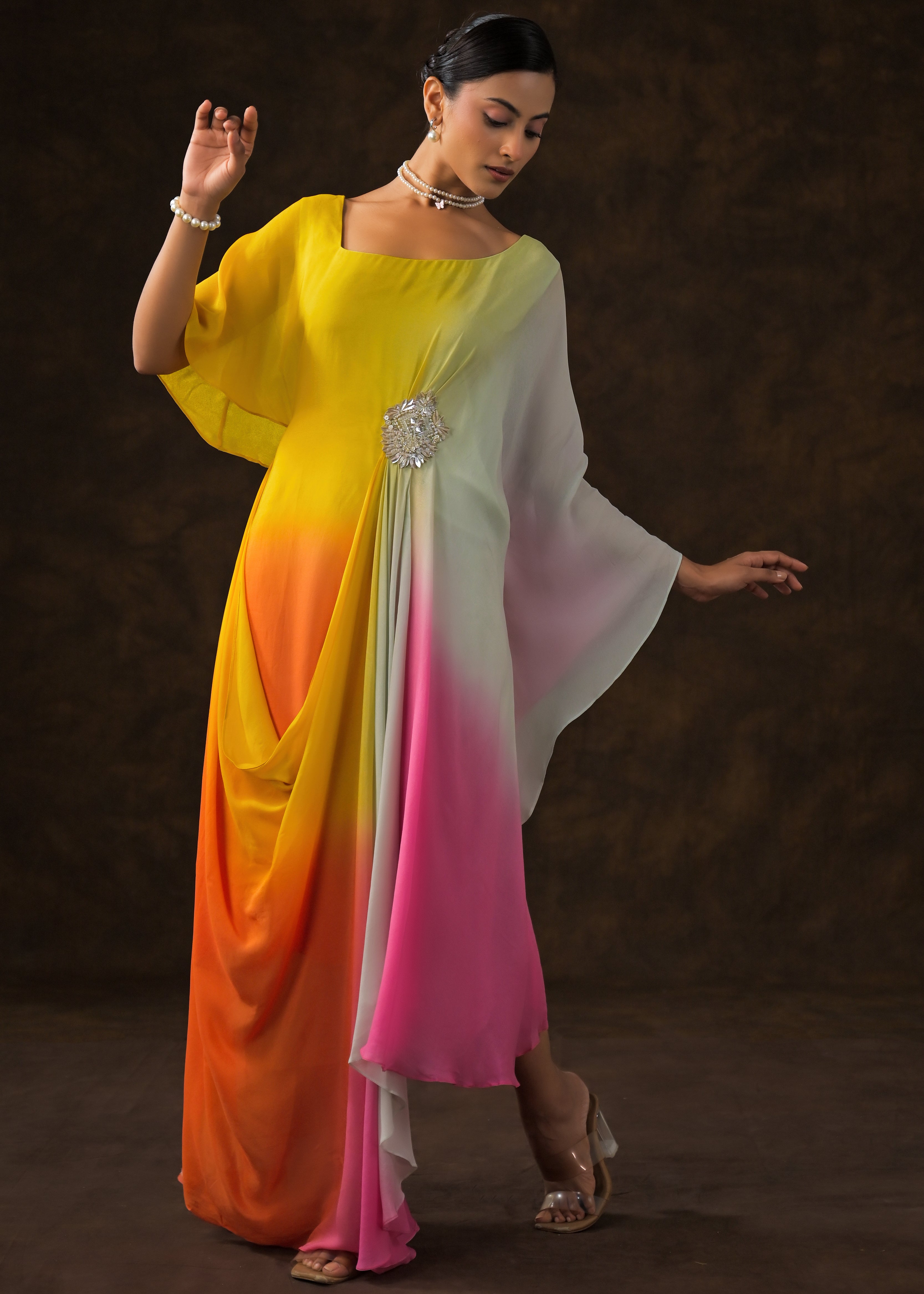 Multi-Color Ombre Georgette Silk Dress