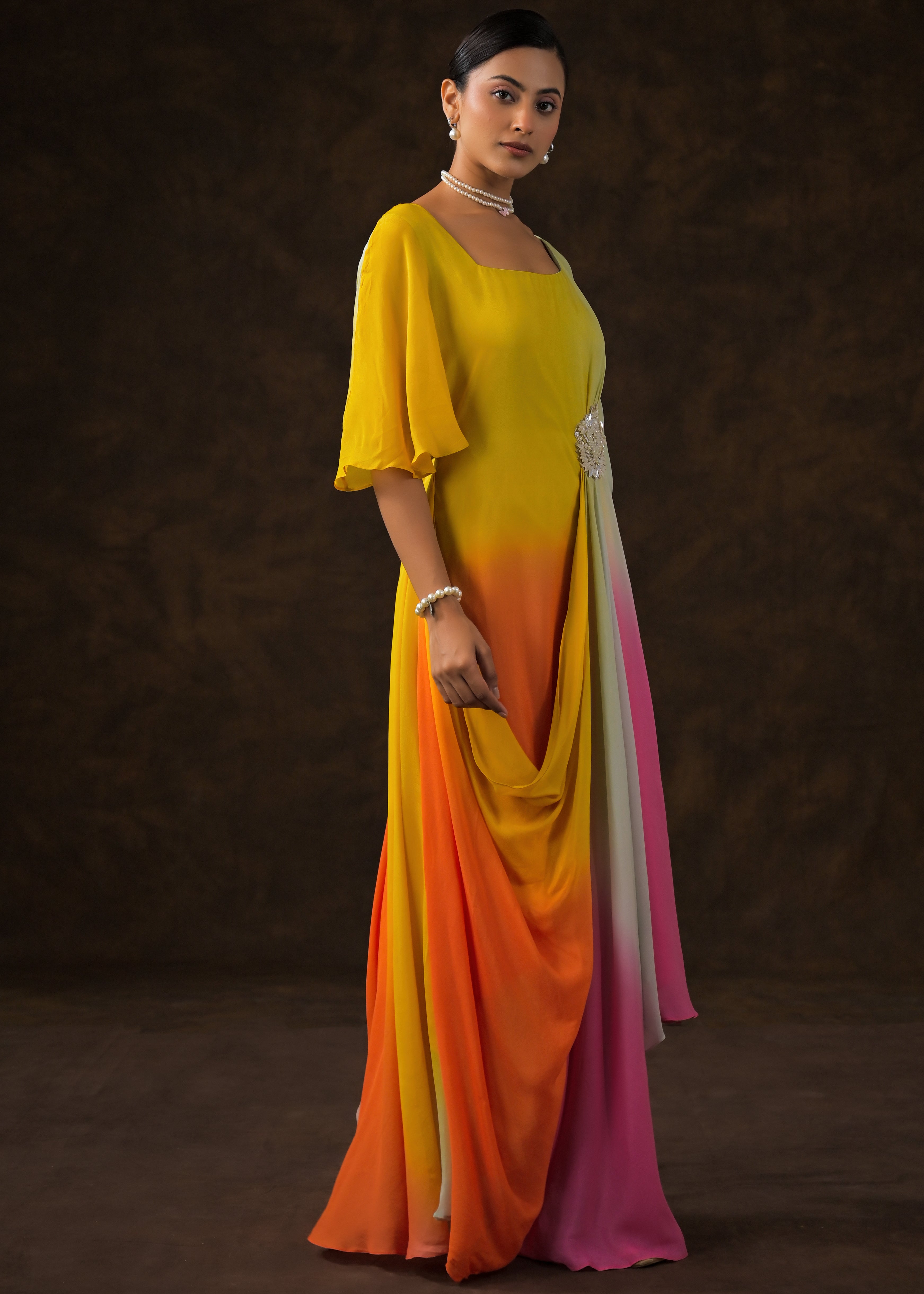 Multi-Color Ombre Georgette Silk Dress
