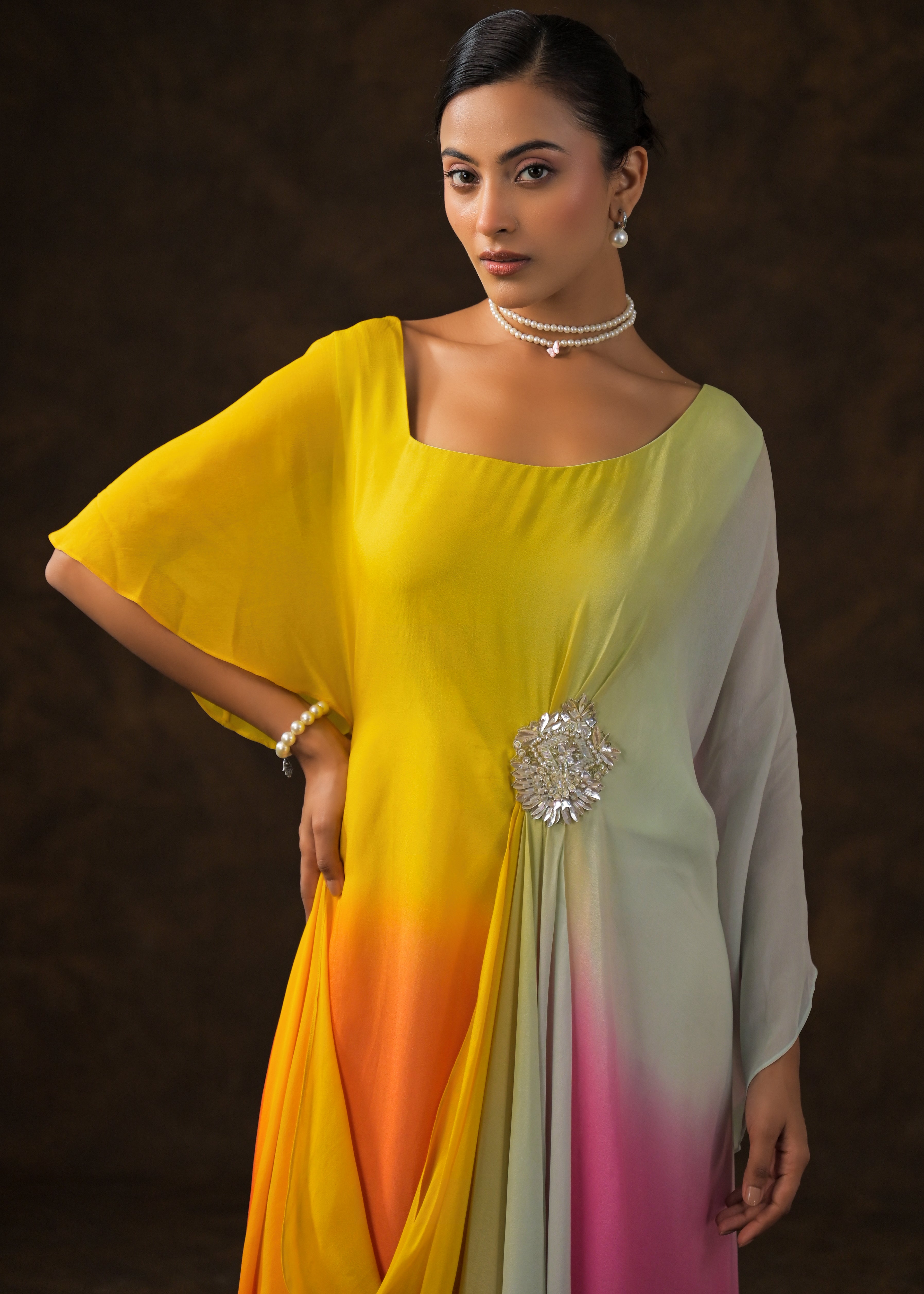Multi-Color Ombre Georgette Silk Dress