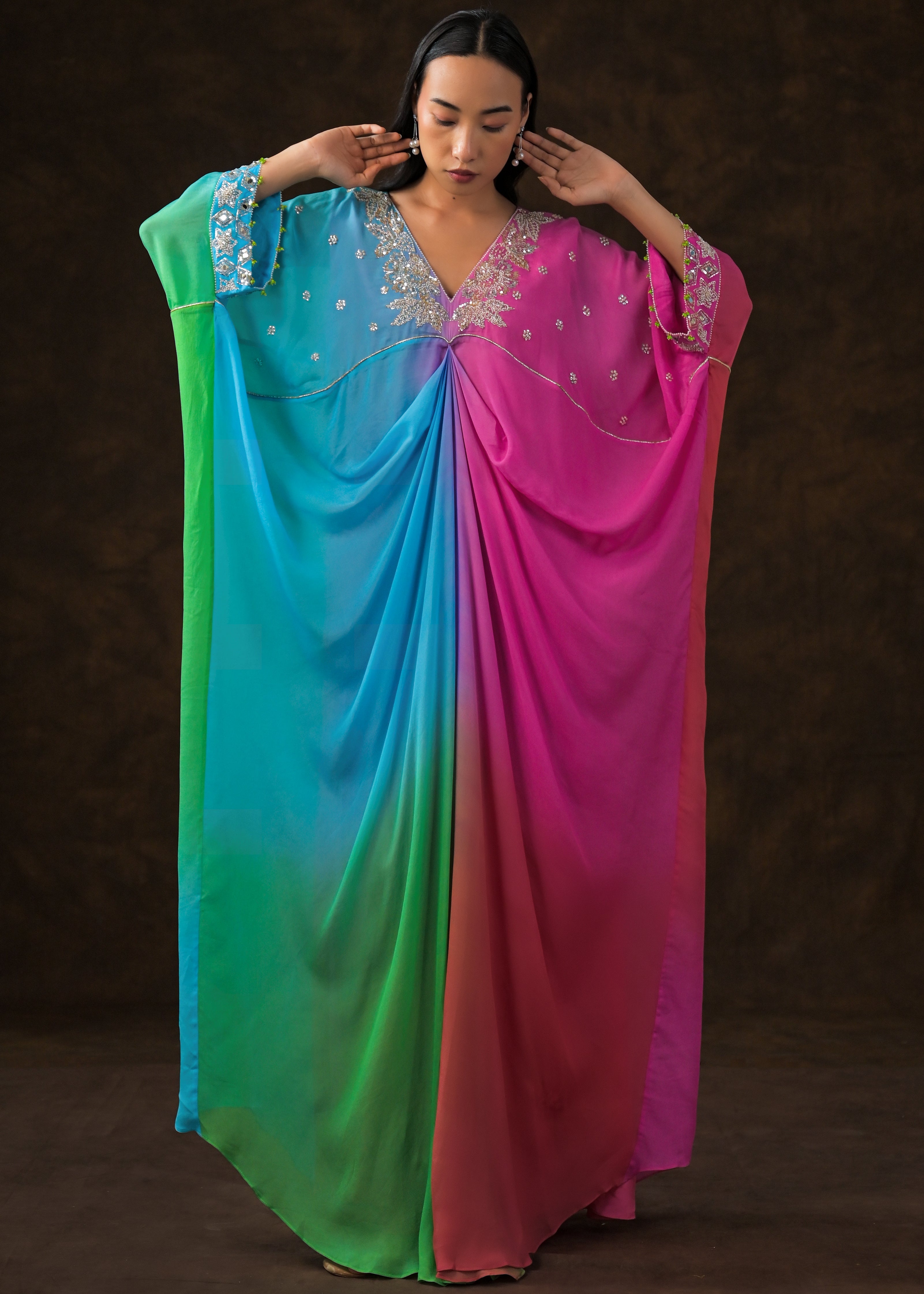 Rainbow Ombre Chinon Silk Full Kaftan