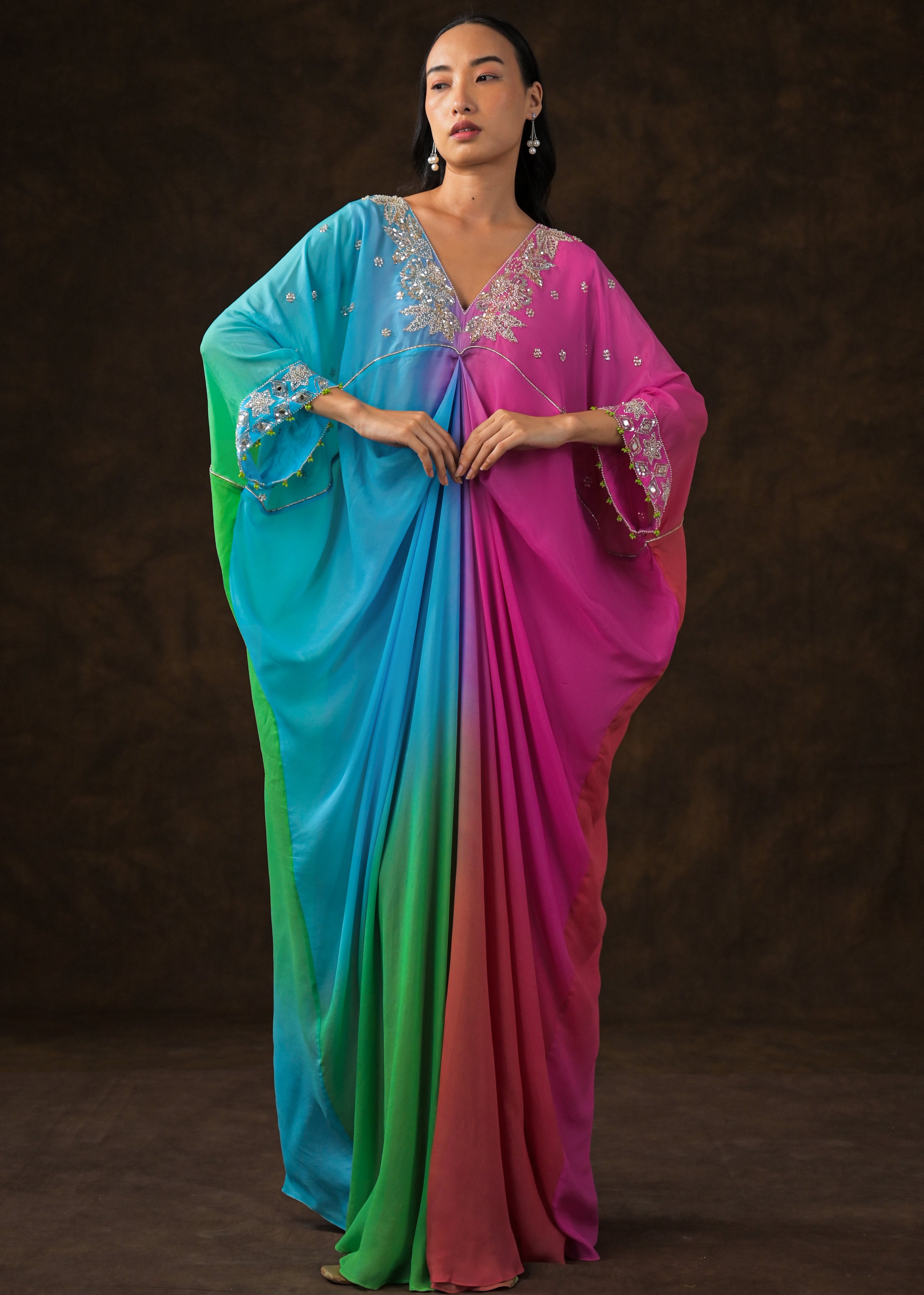 Rainbow Ombre Chinon Silk Full Kaftan