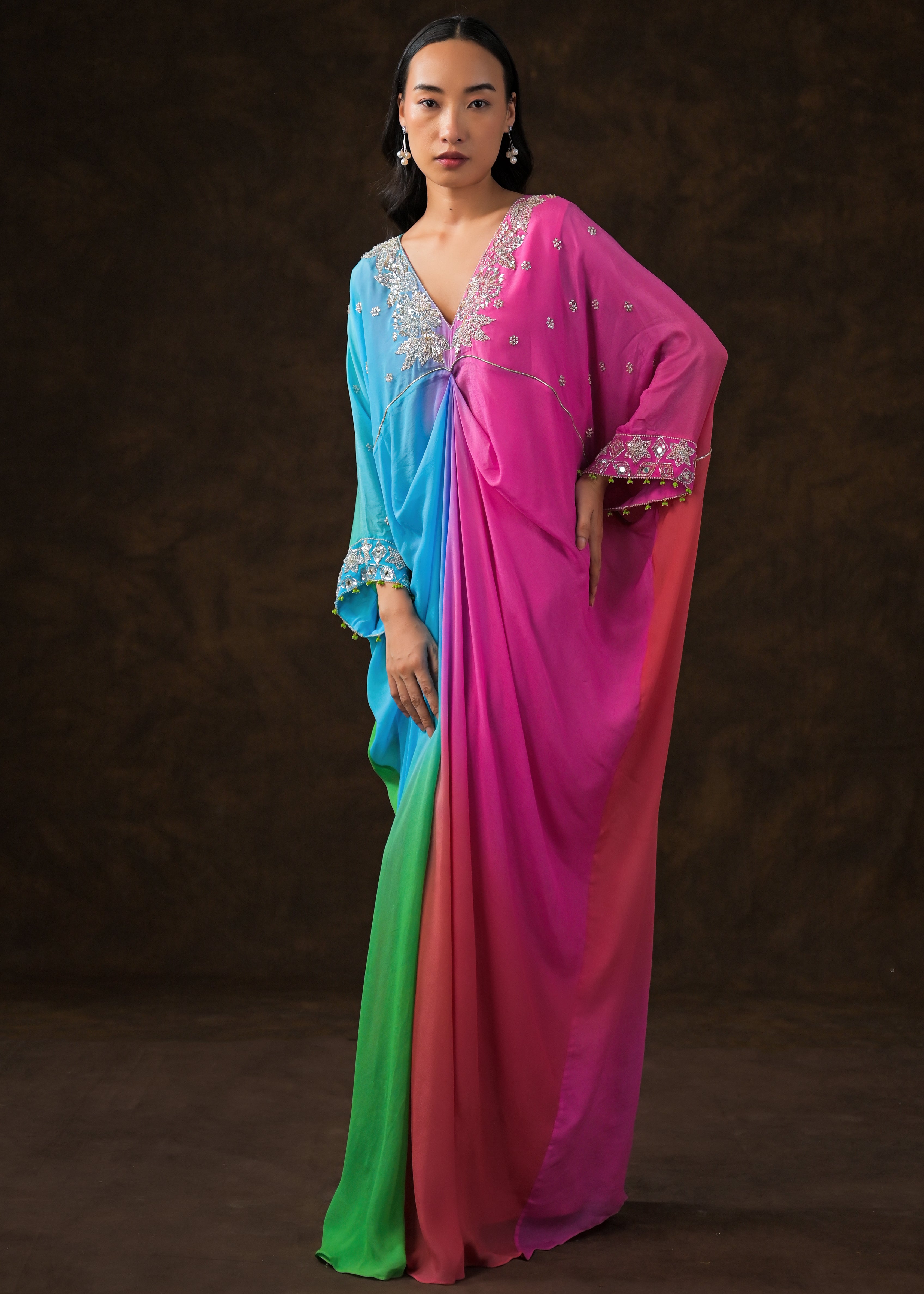 Rainbow Ombre Chinon Silk Full Kaftan