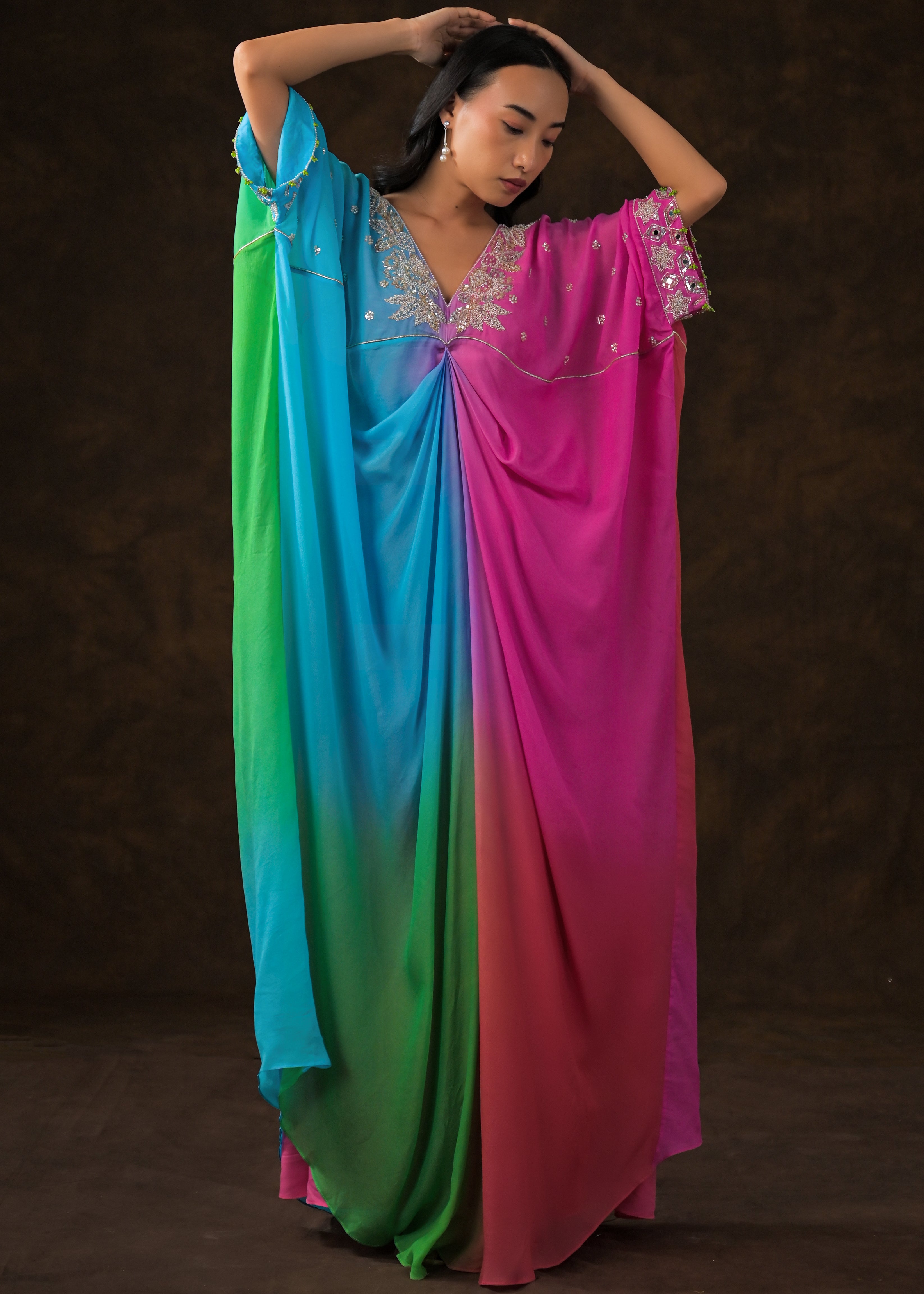 Rainbow Ombre Chinon Silk Full Kaftan