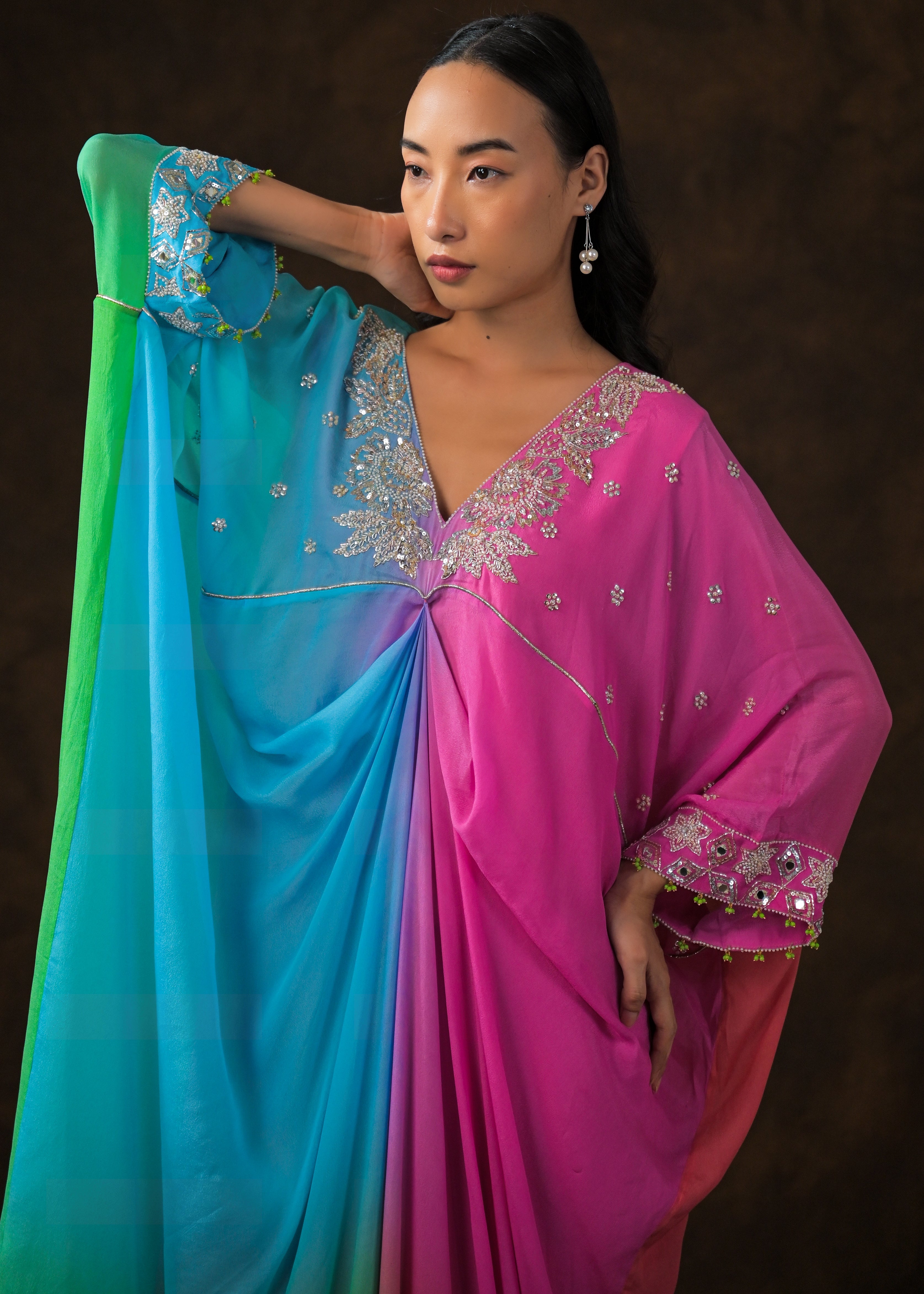 Rainbow Ombre Chinon Silk Full Kaftan