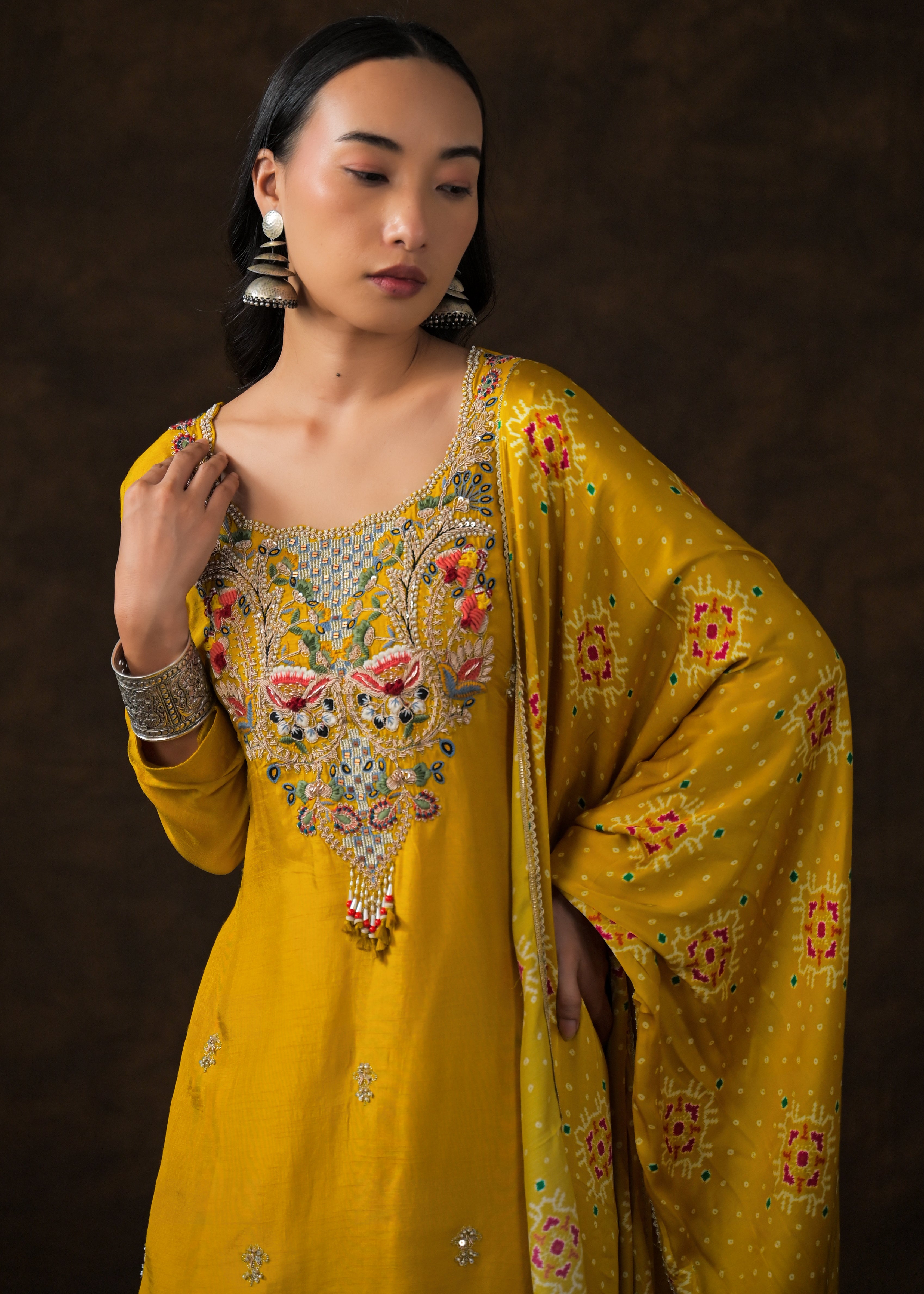 Mustard Yellow Embellished Raw Silk Sharara Set