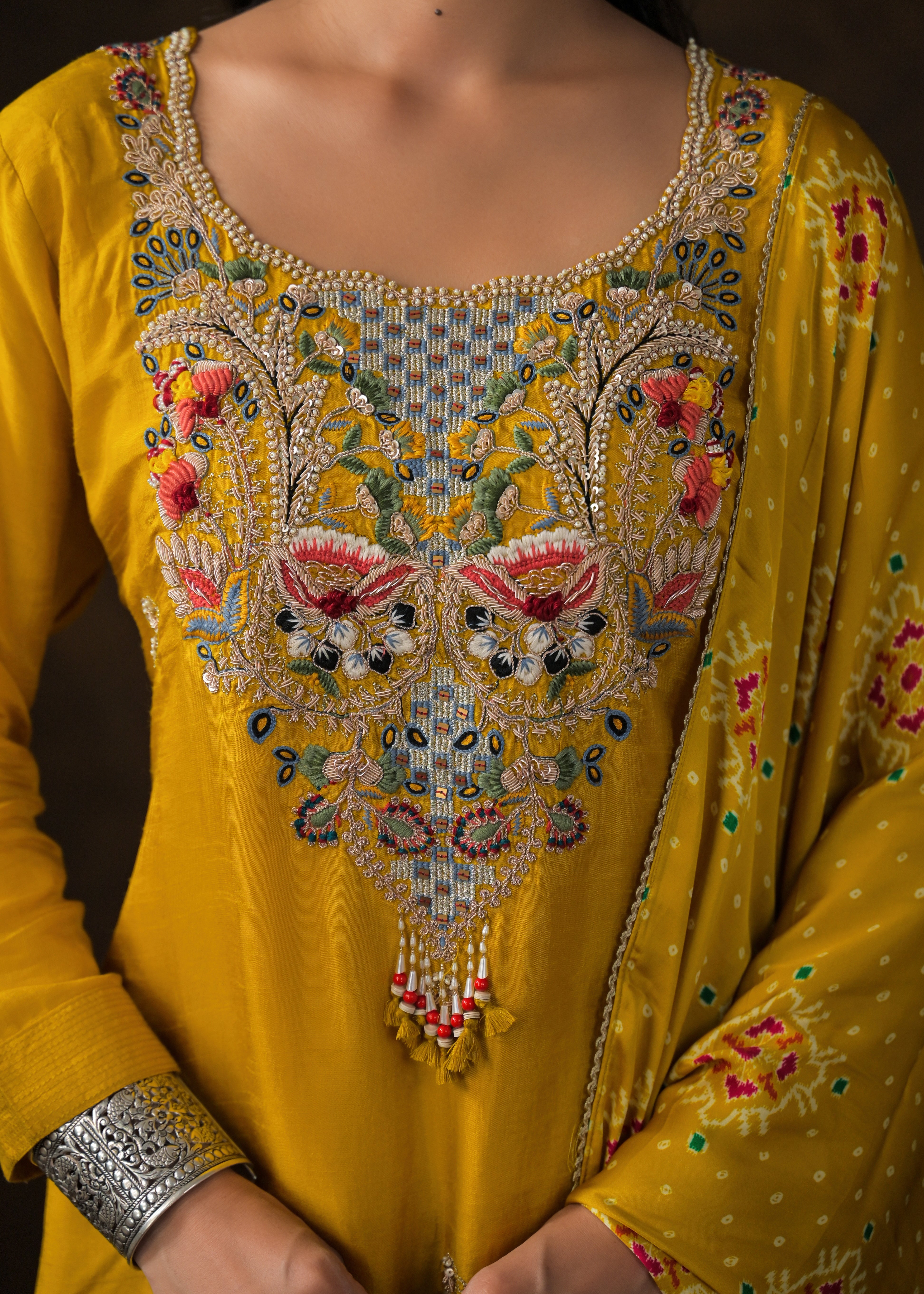 Mustard Yellow Embellished Raw Silk Sharara Set