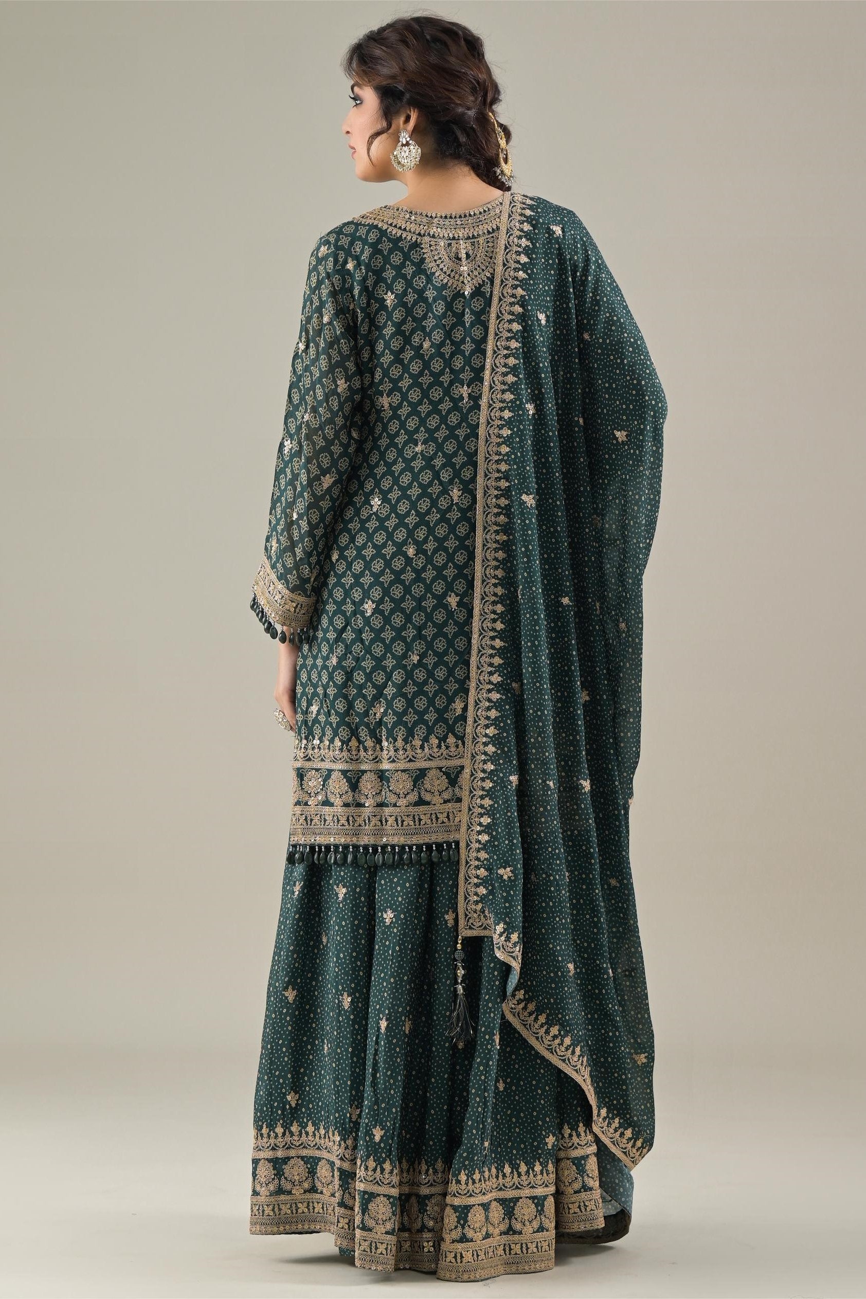 Green Bandhej Printed Chinon Silk Palazzo Set