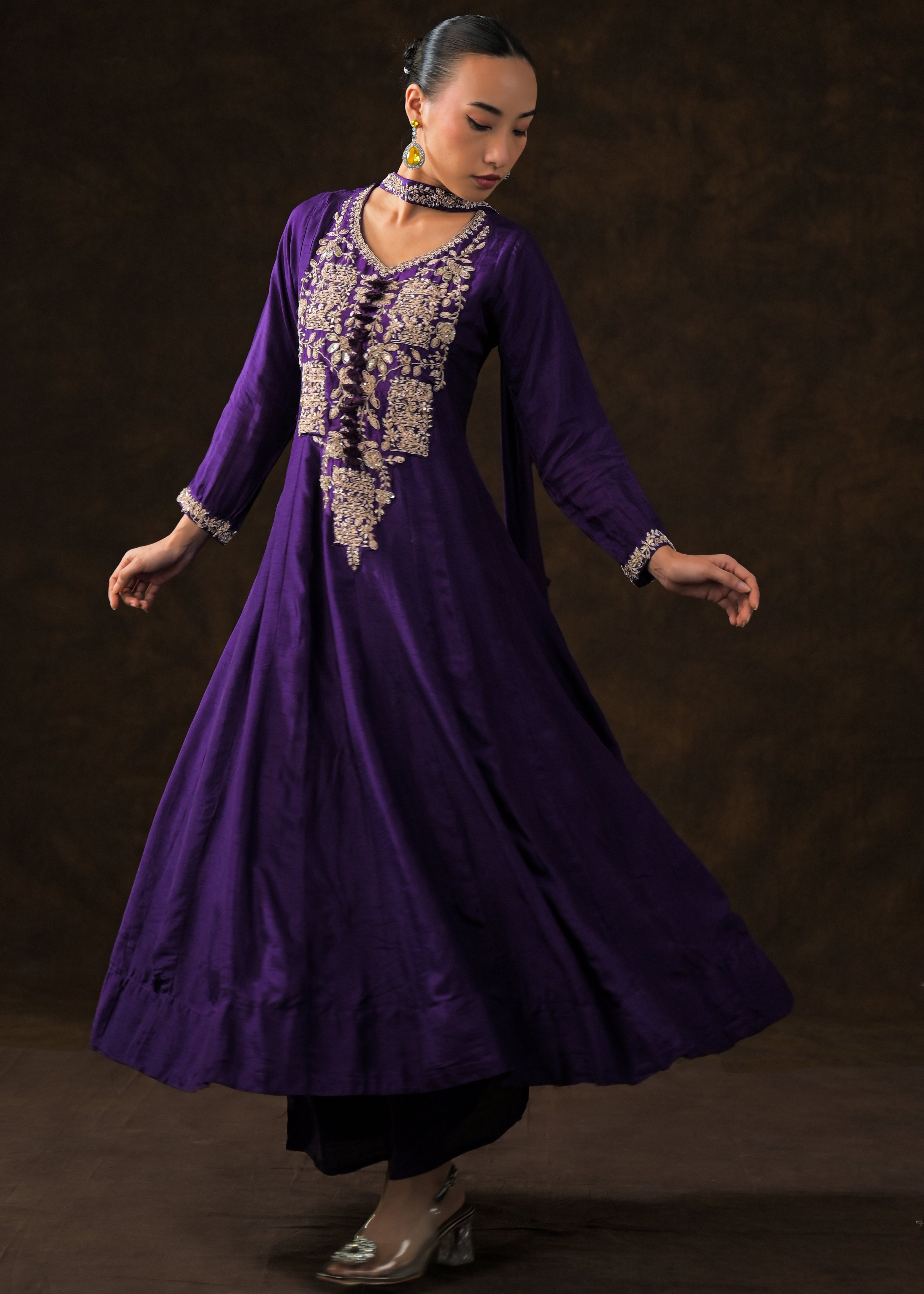 Royal Purple Embellished Raw Silk Anarkali Set