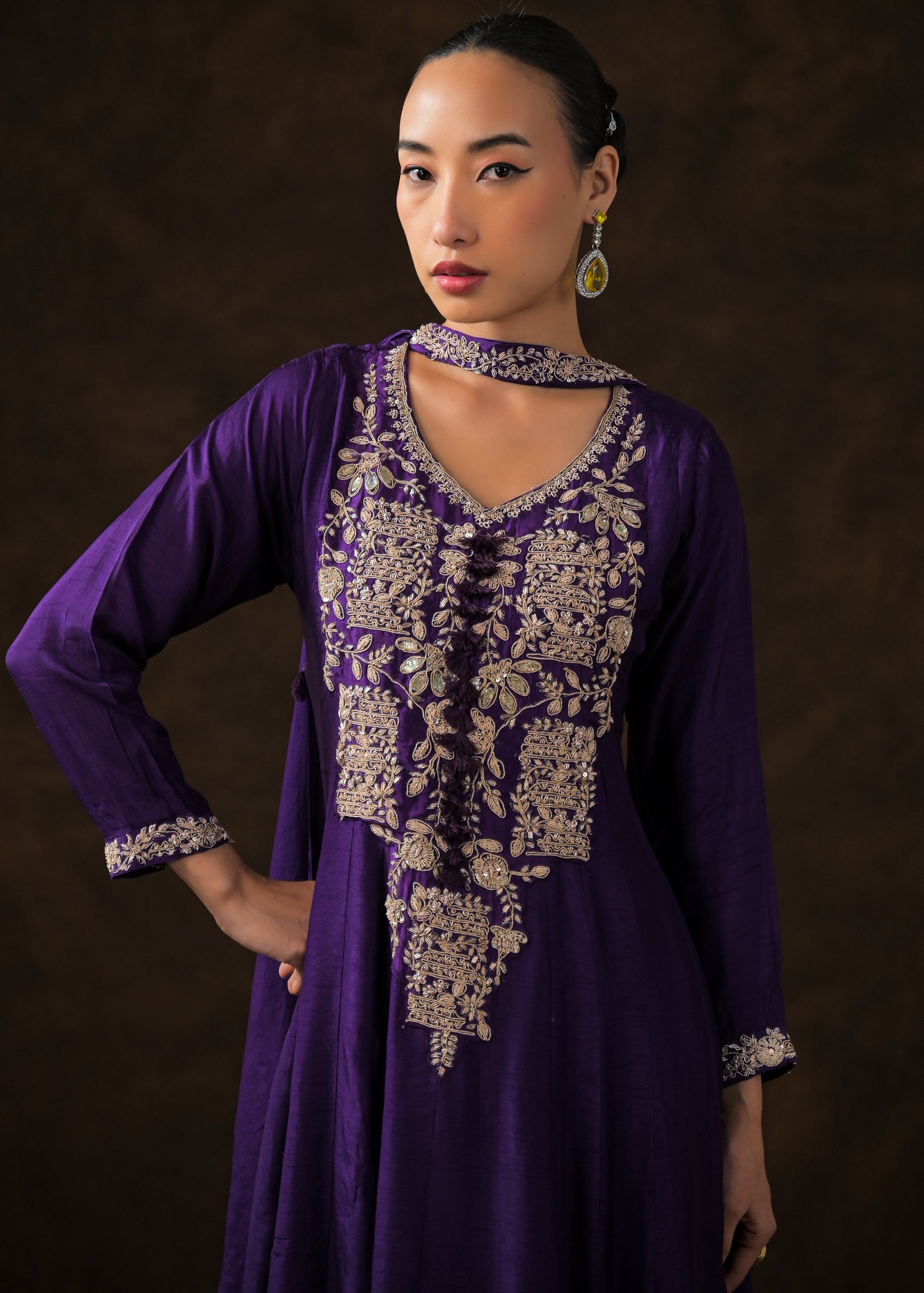 Royal Purple Embellished Raw Silk Anarkali Set