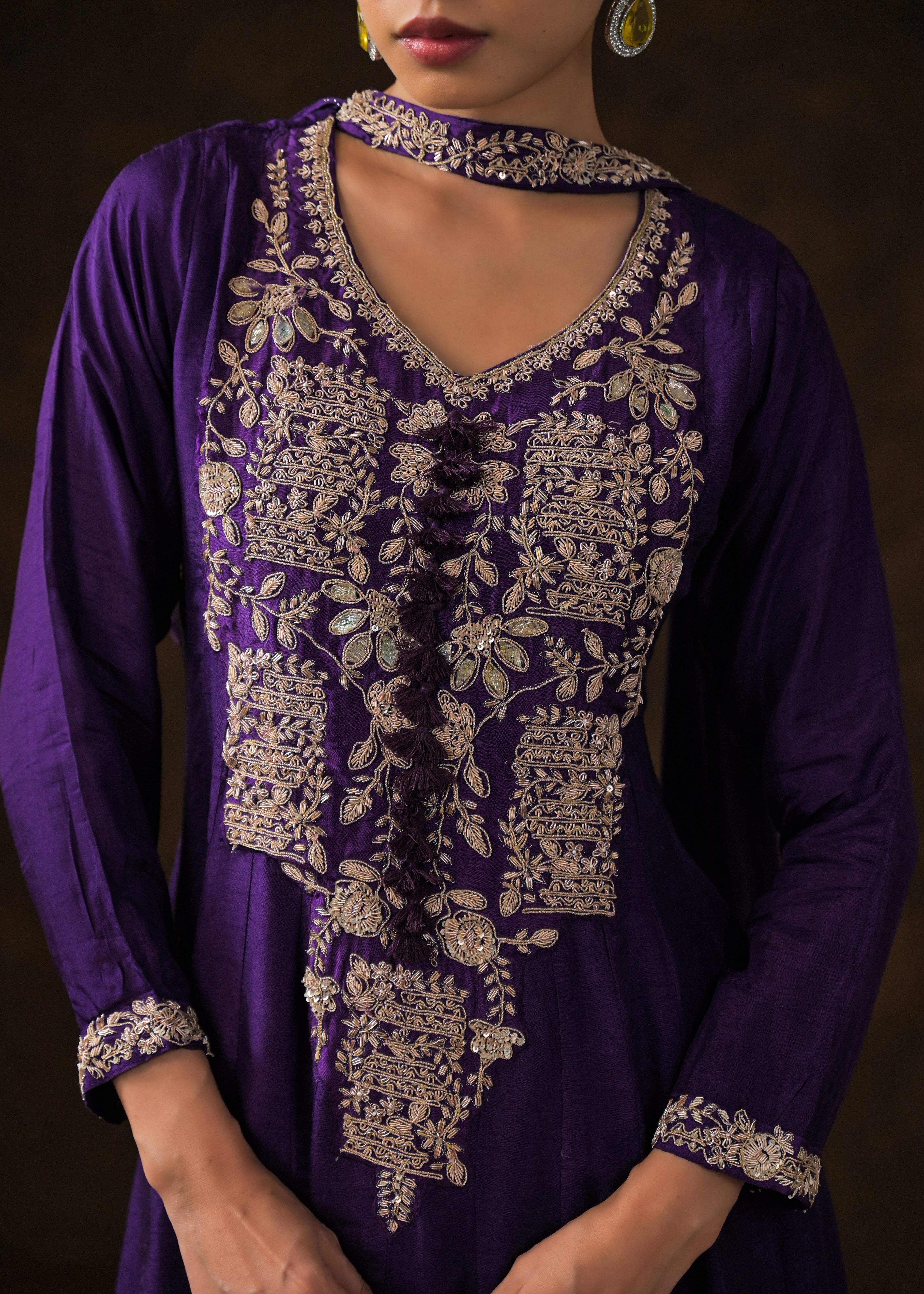 Royal Purple Embellished Raw Silk Anarkali Set