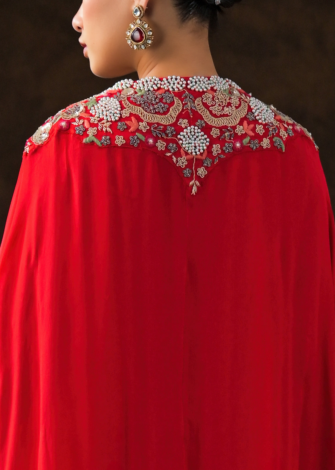 Rich Red Embellished Chinon Silk Sharara Set