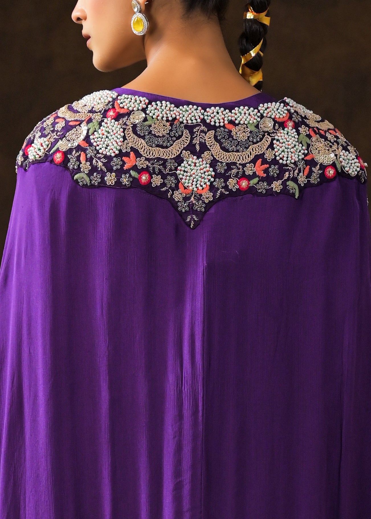 Regal Voilet Embellished Chinon Silk Sharara Set