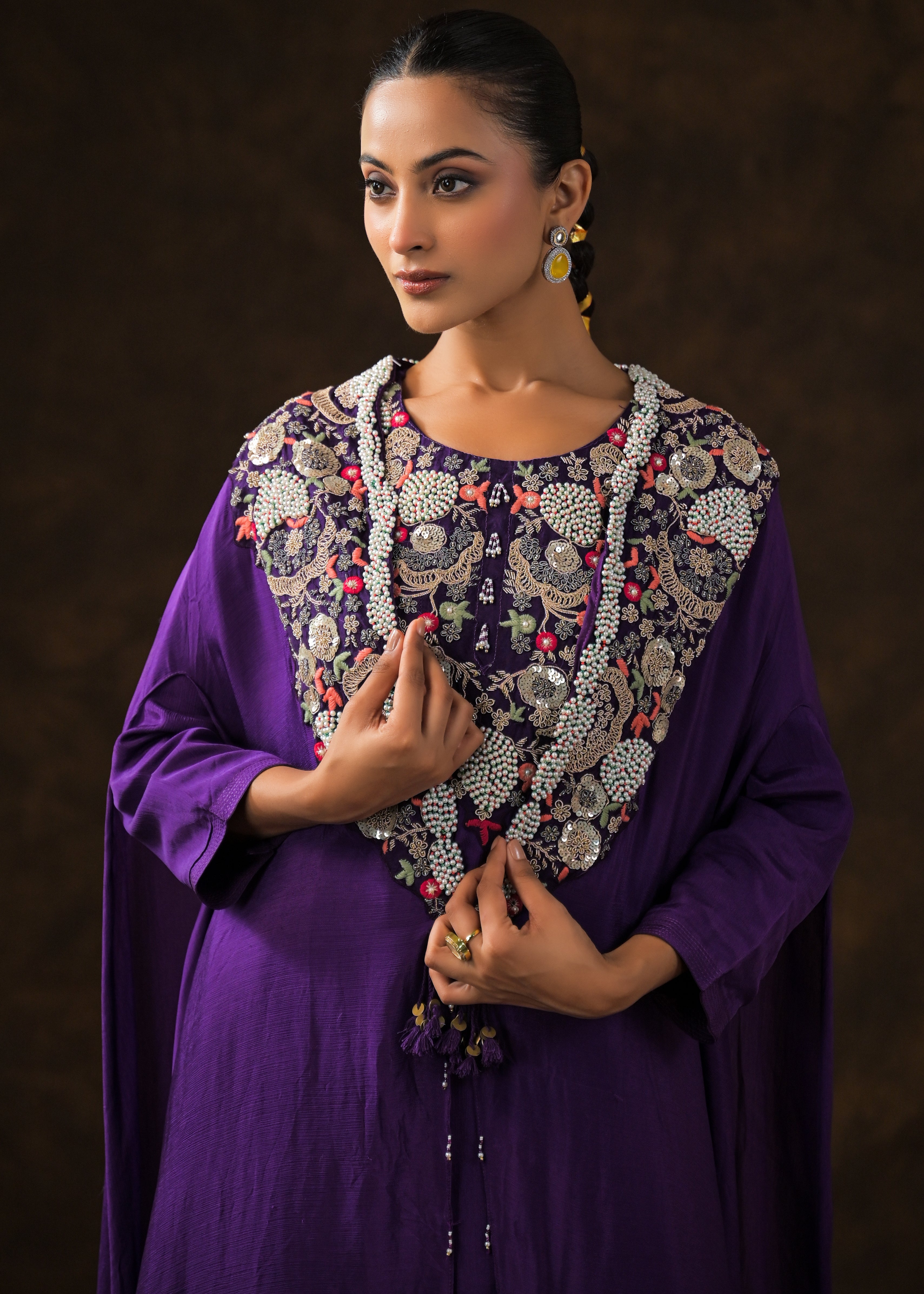 Regal Voilet Embellished Chinon Silk Sharara Set