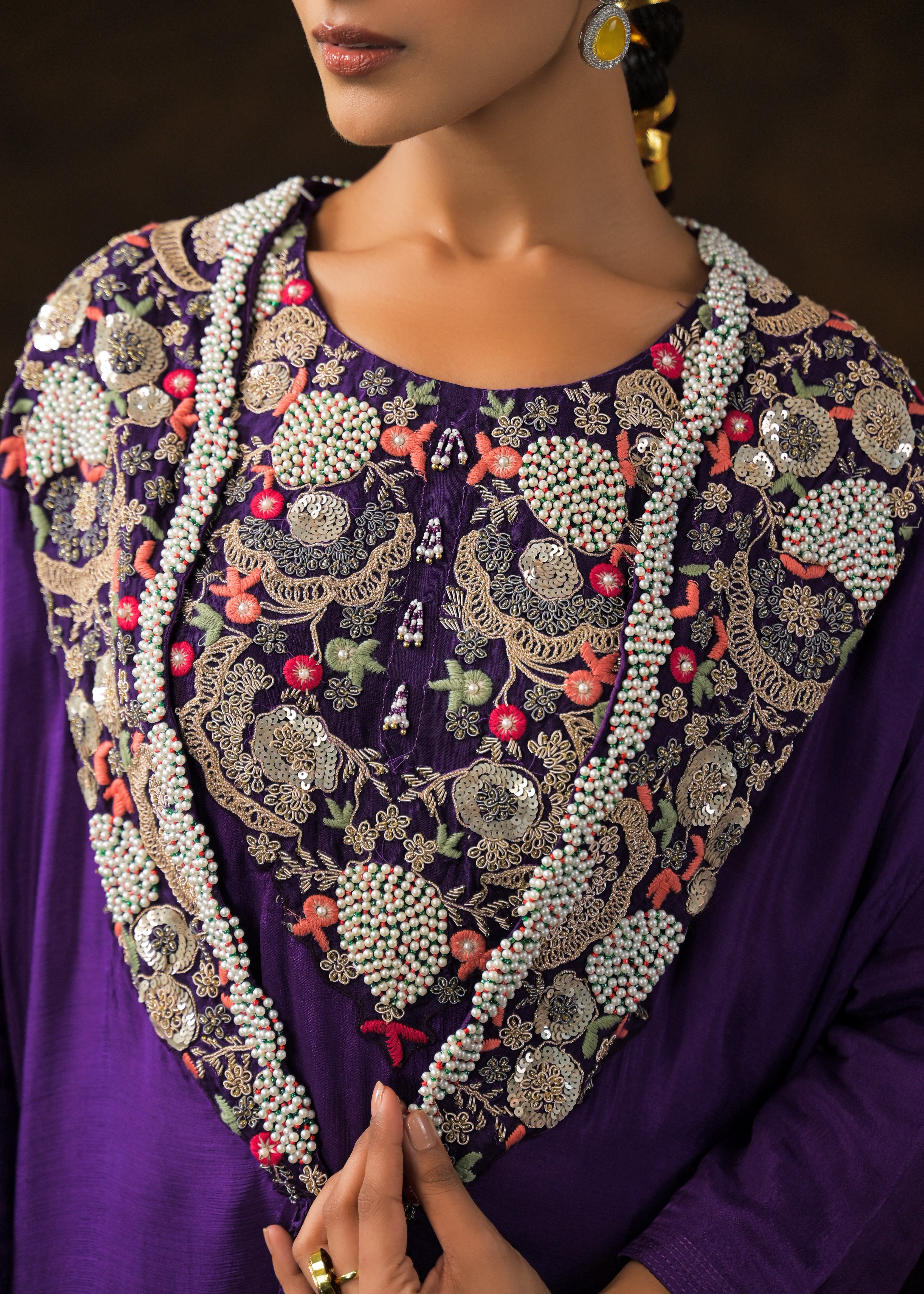 Regal Voilet Embellished Chinon Silk Sharara Set
